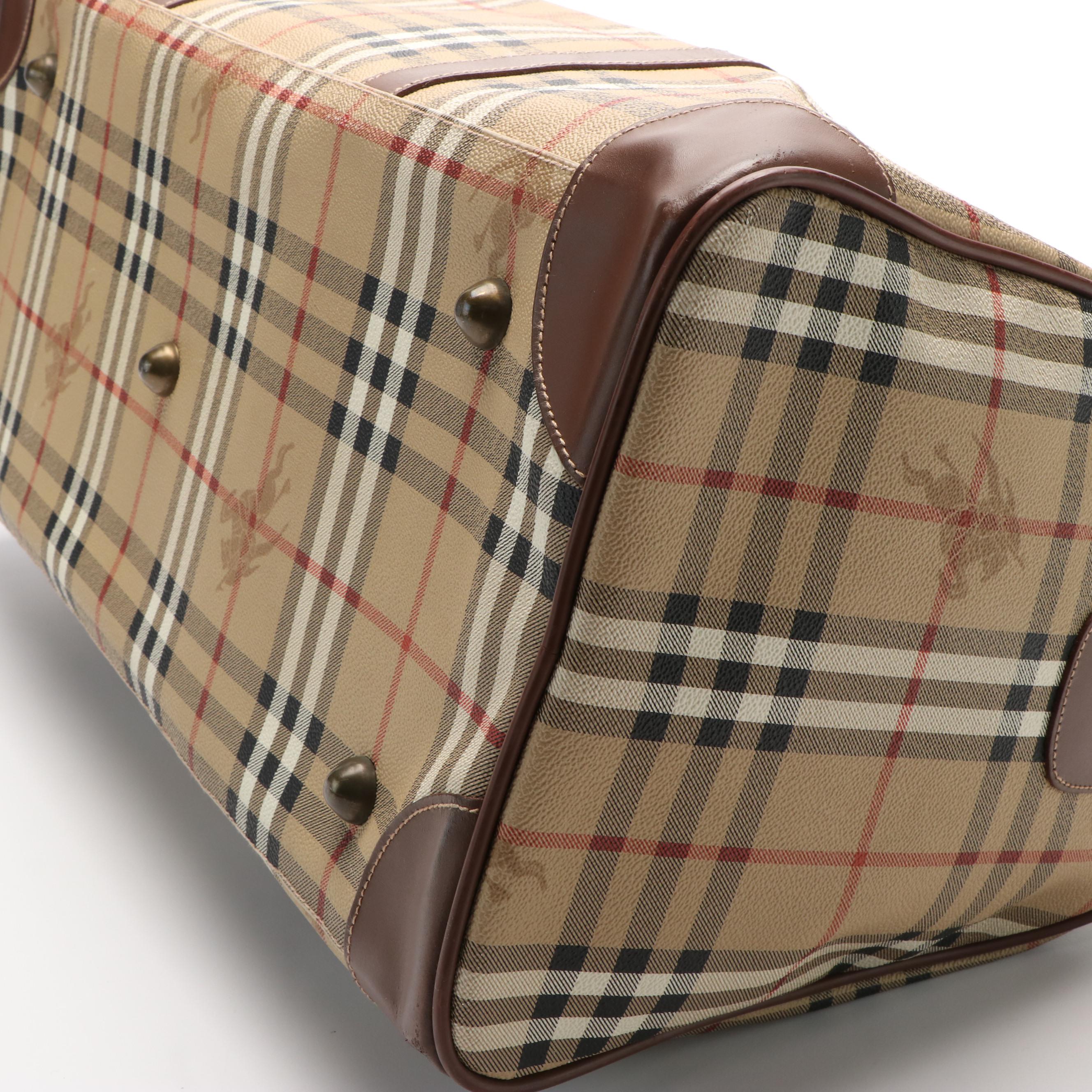 Burberry Duffle Bag Beige Nova Check Boston Coated Canvas