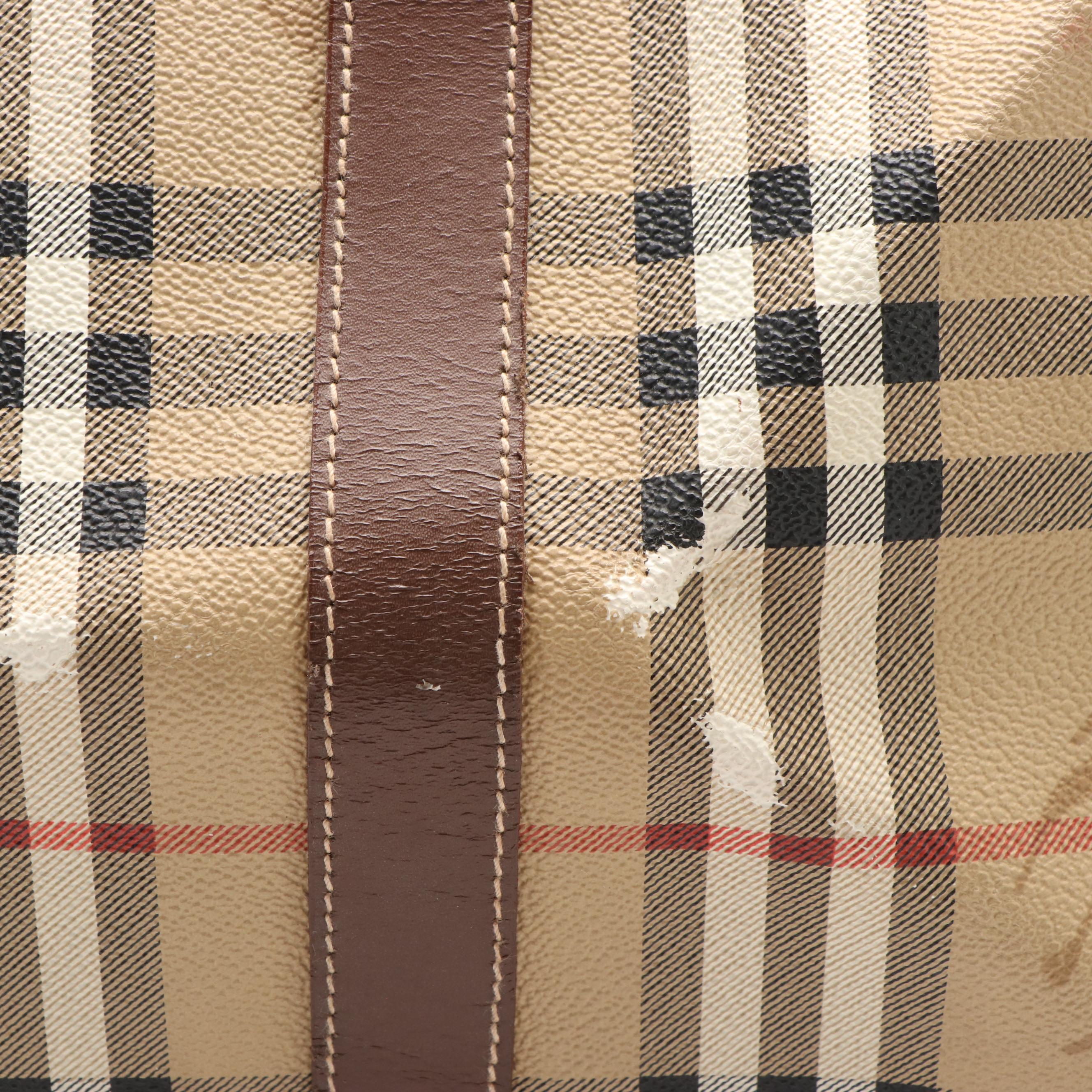 Burberry Duffle Bag Beige Nova Check Boston Coated Canvas