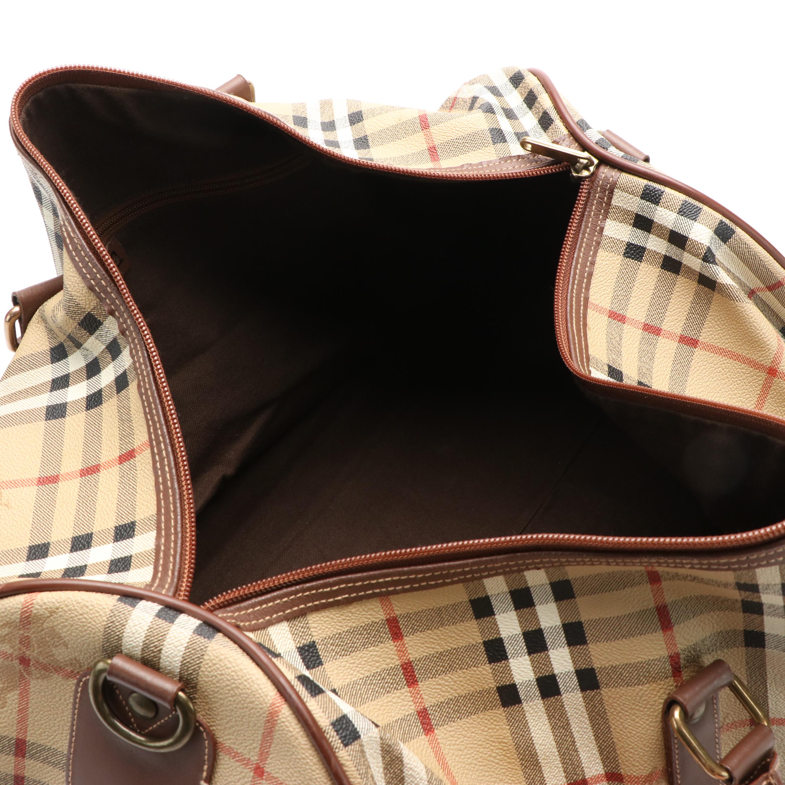 Burberry Duffle Bag Beige Nova Check Boston Coated Canvas