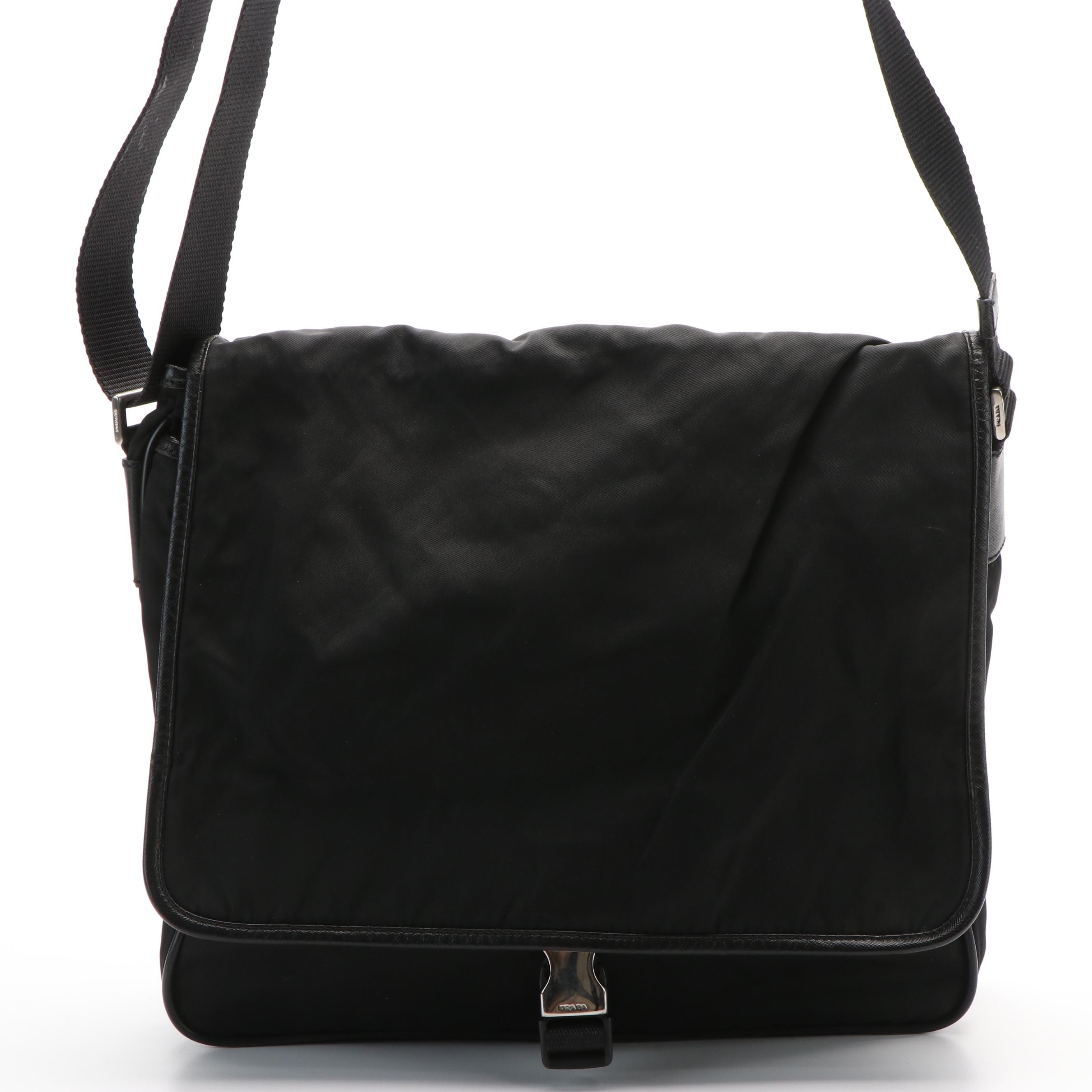 Prada Buckle Messenger Tessuto Bag Black Nylon