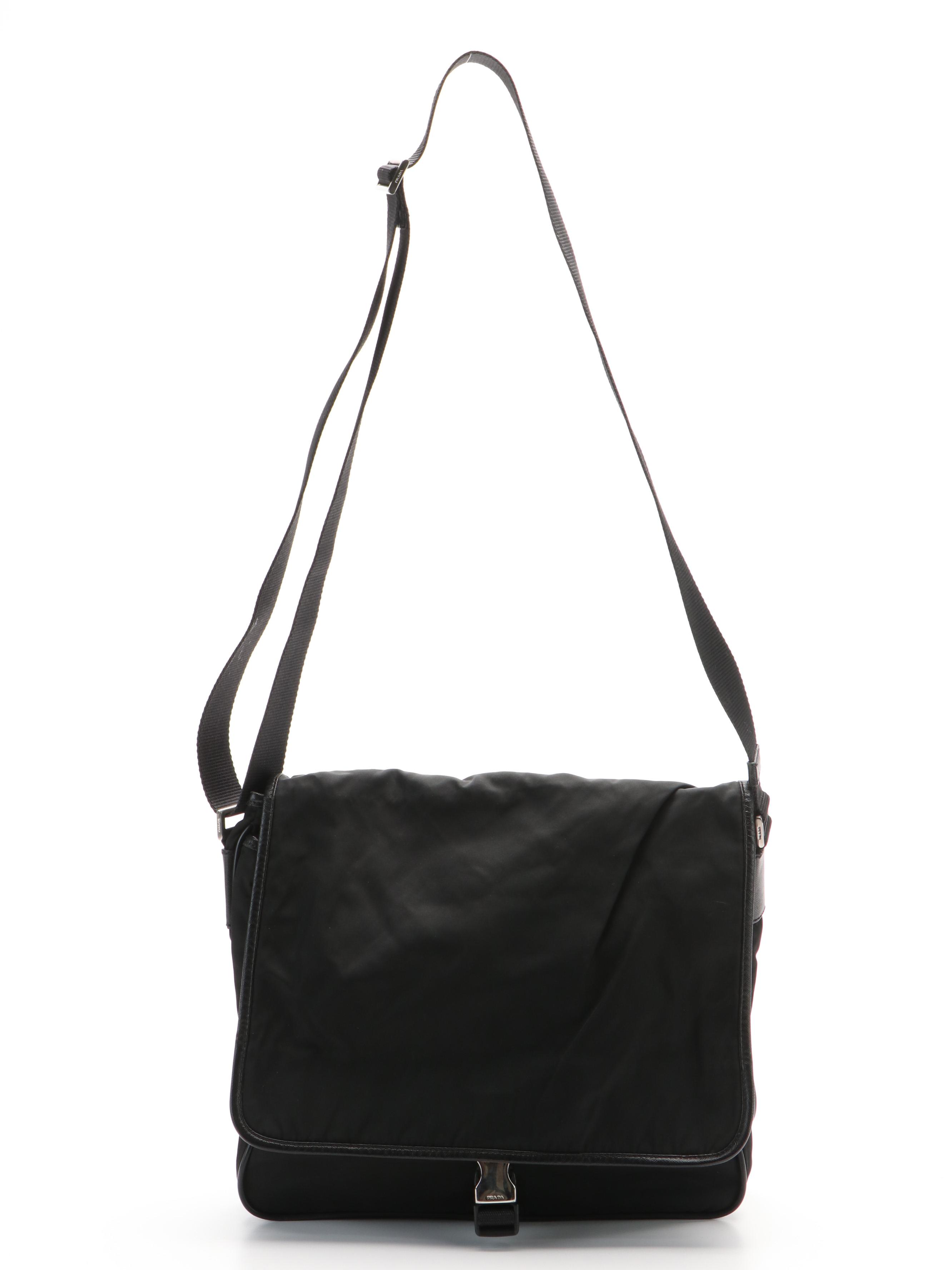 Prada Buckle Messenger Tessuto Bag Black Nylon