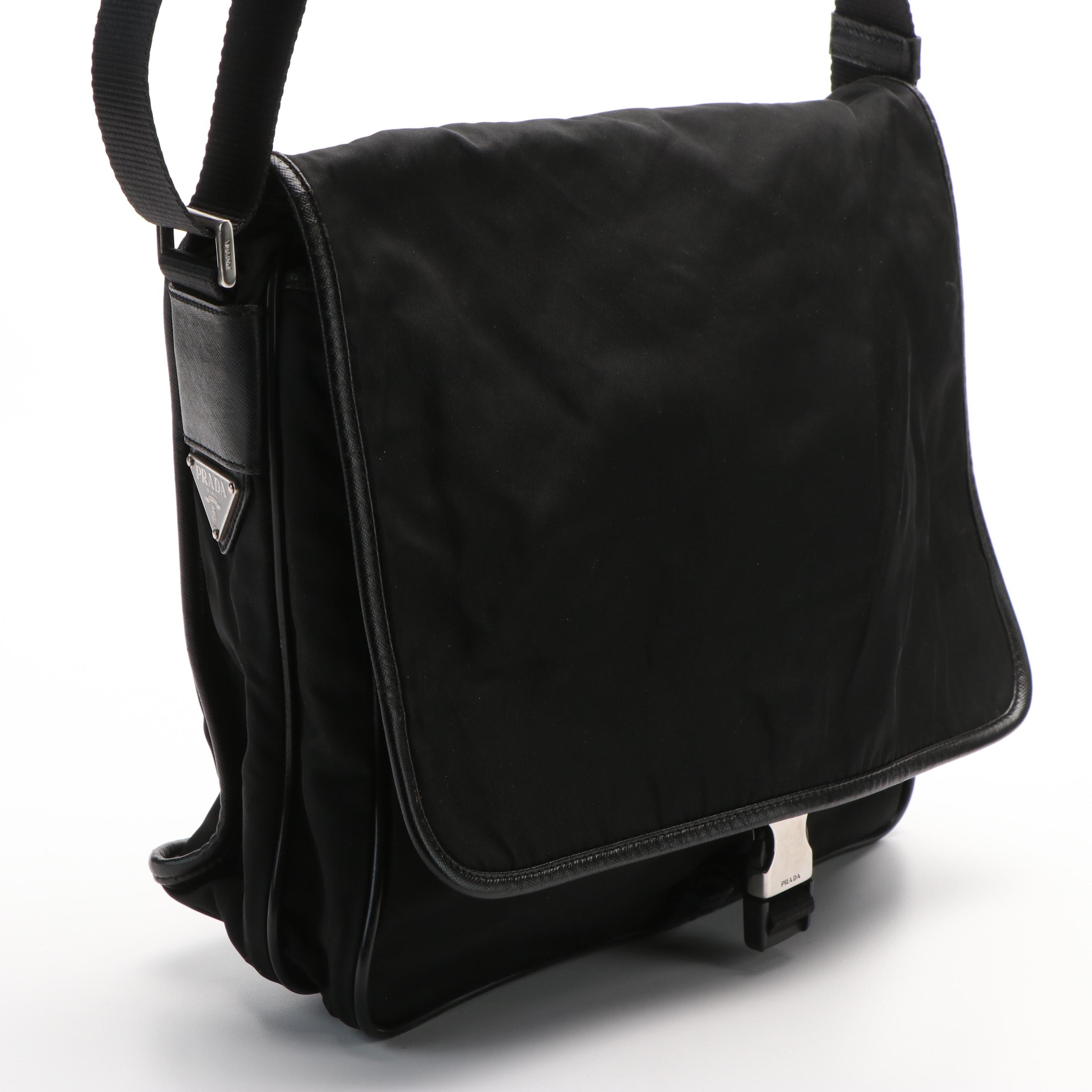 Prada Buckle Messenger Tessuto Bag Black Nylon