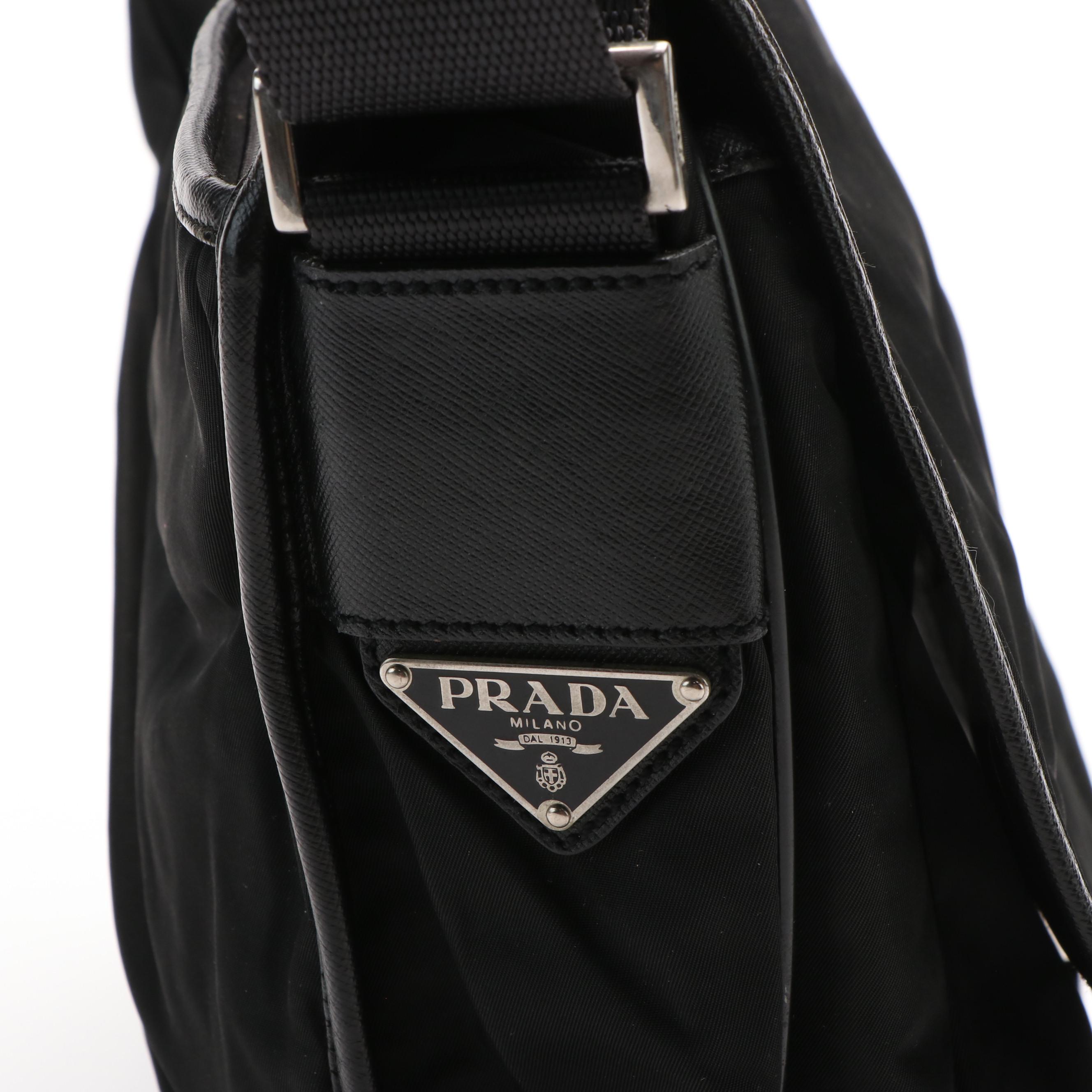 Prada Buckle Messenger Tessuto Bag Black Nylon