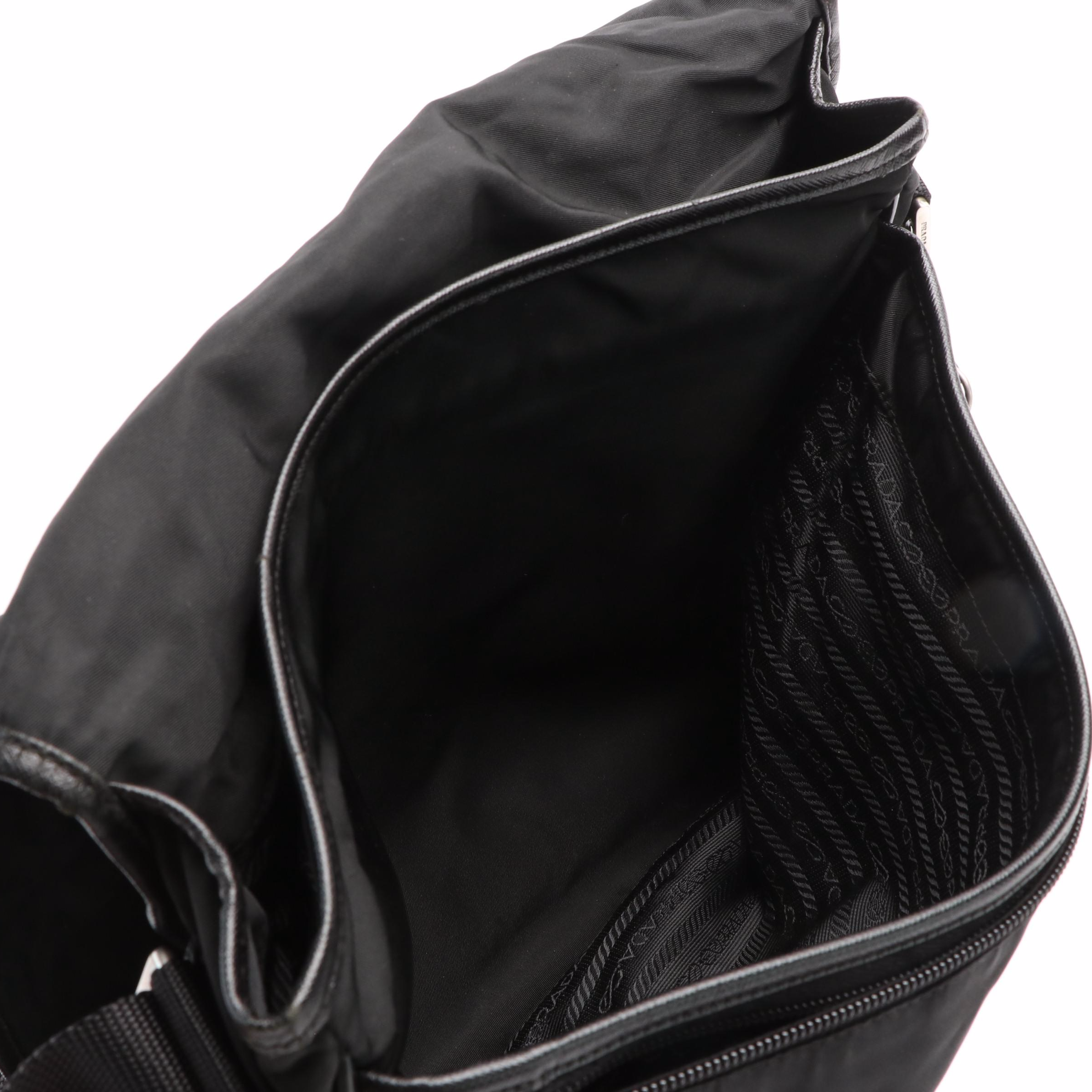 Prada Buckle Messenger Tessuto Bag Black Nylon