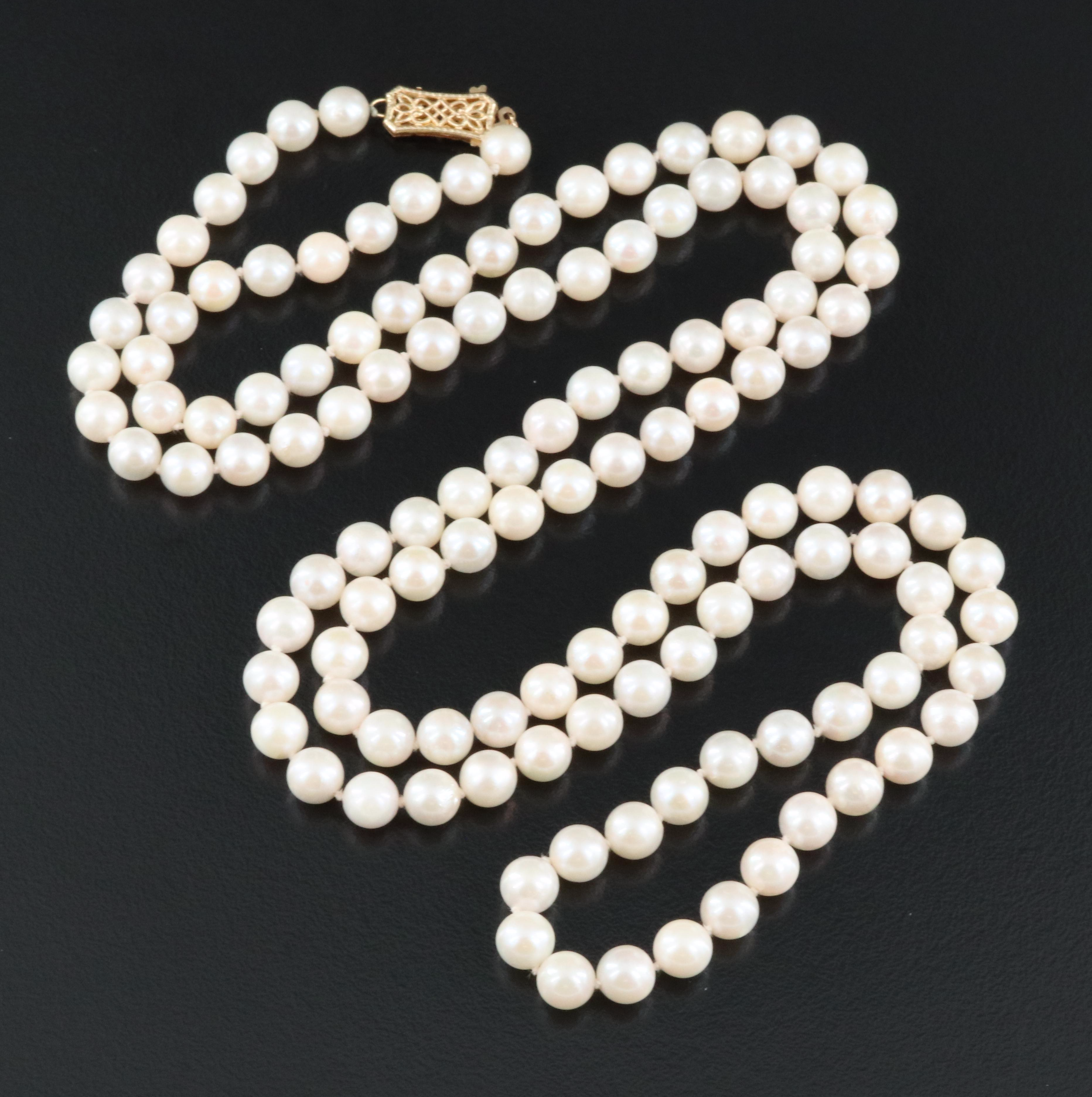Pearl Necklace with 14K Diamond Clasp