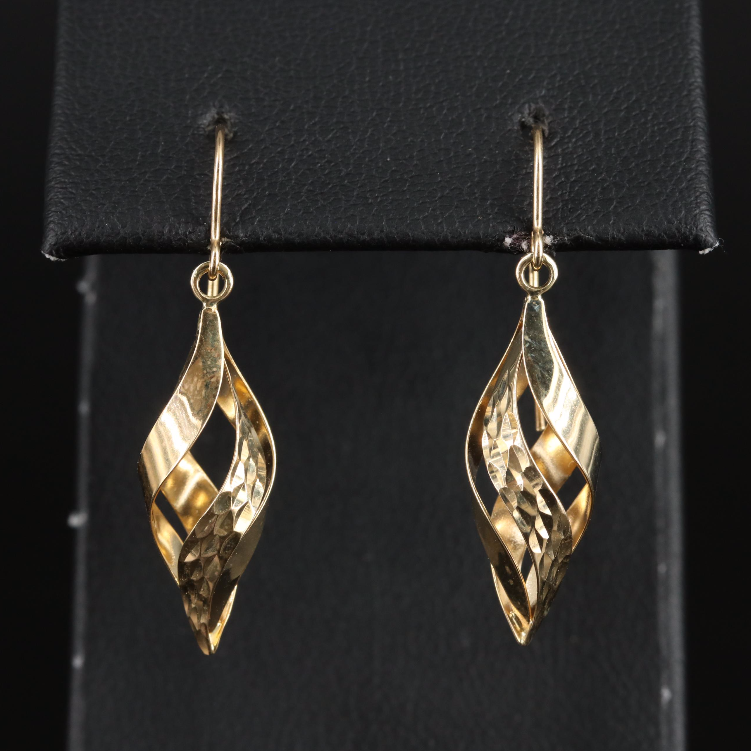 14K Spiral Drop Earrings