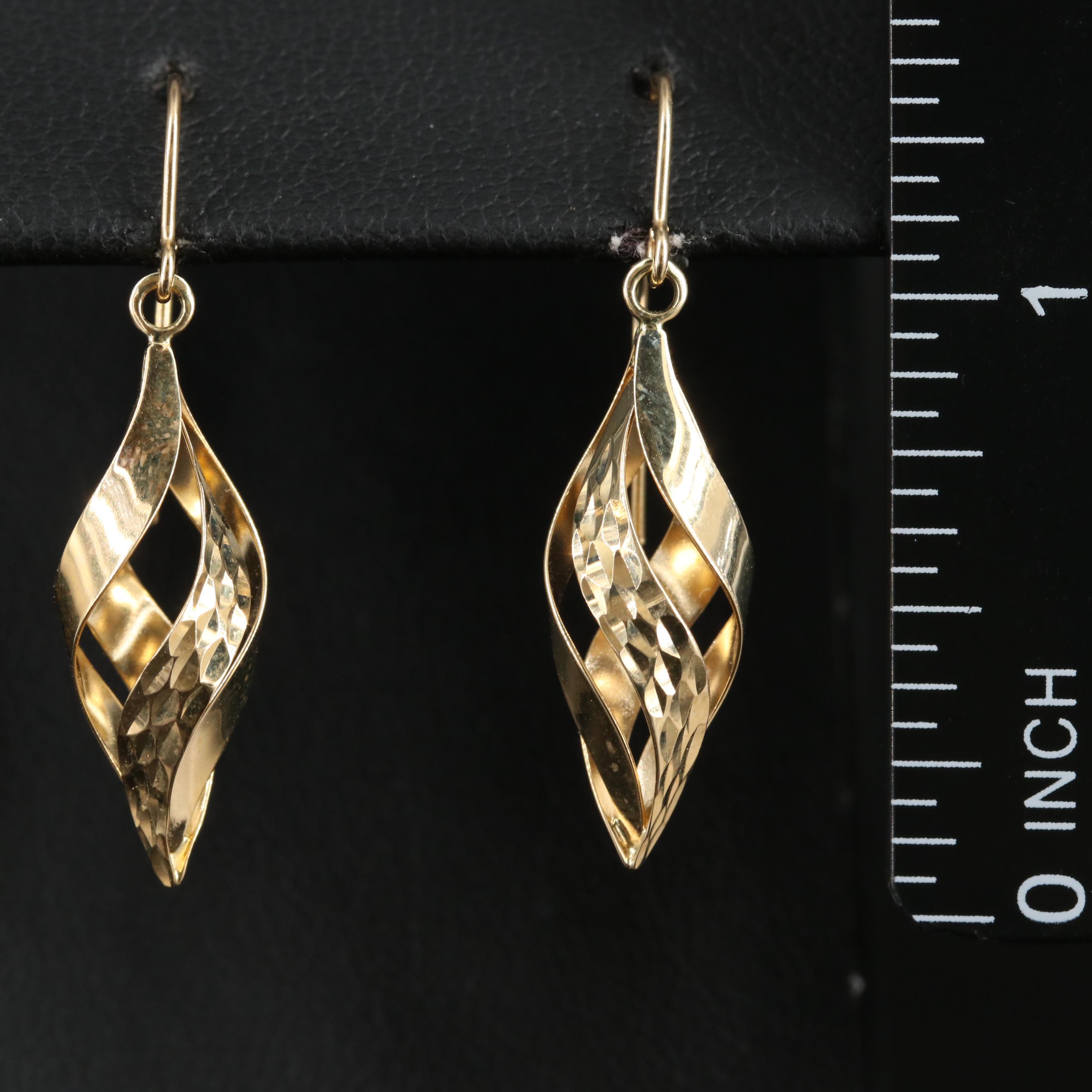 14K Spiral Drop Earrings