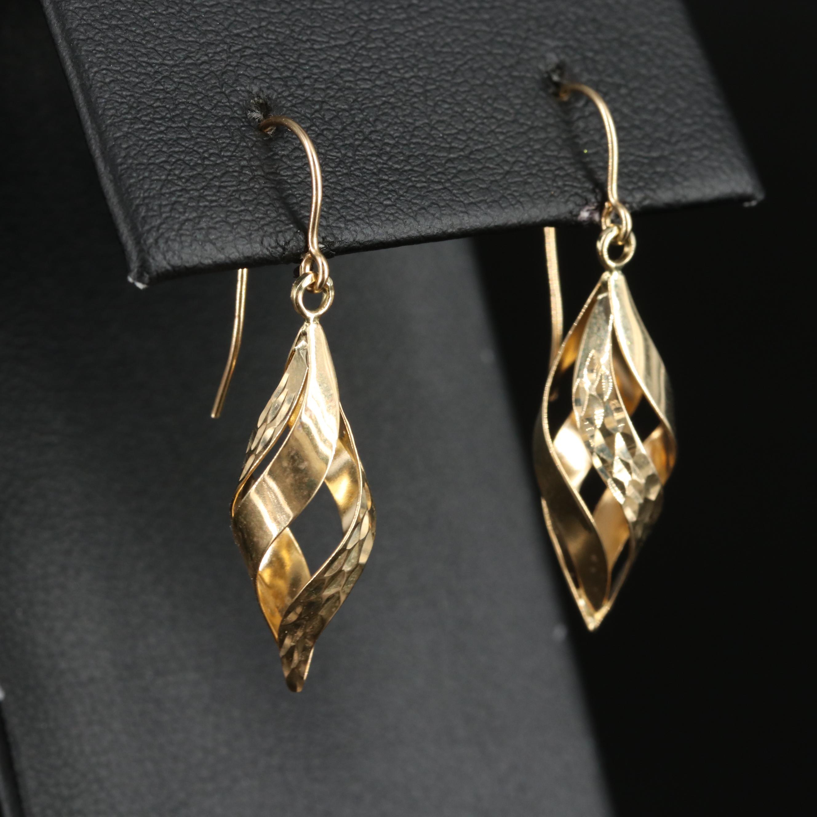 14K Spiral Drop Earrings