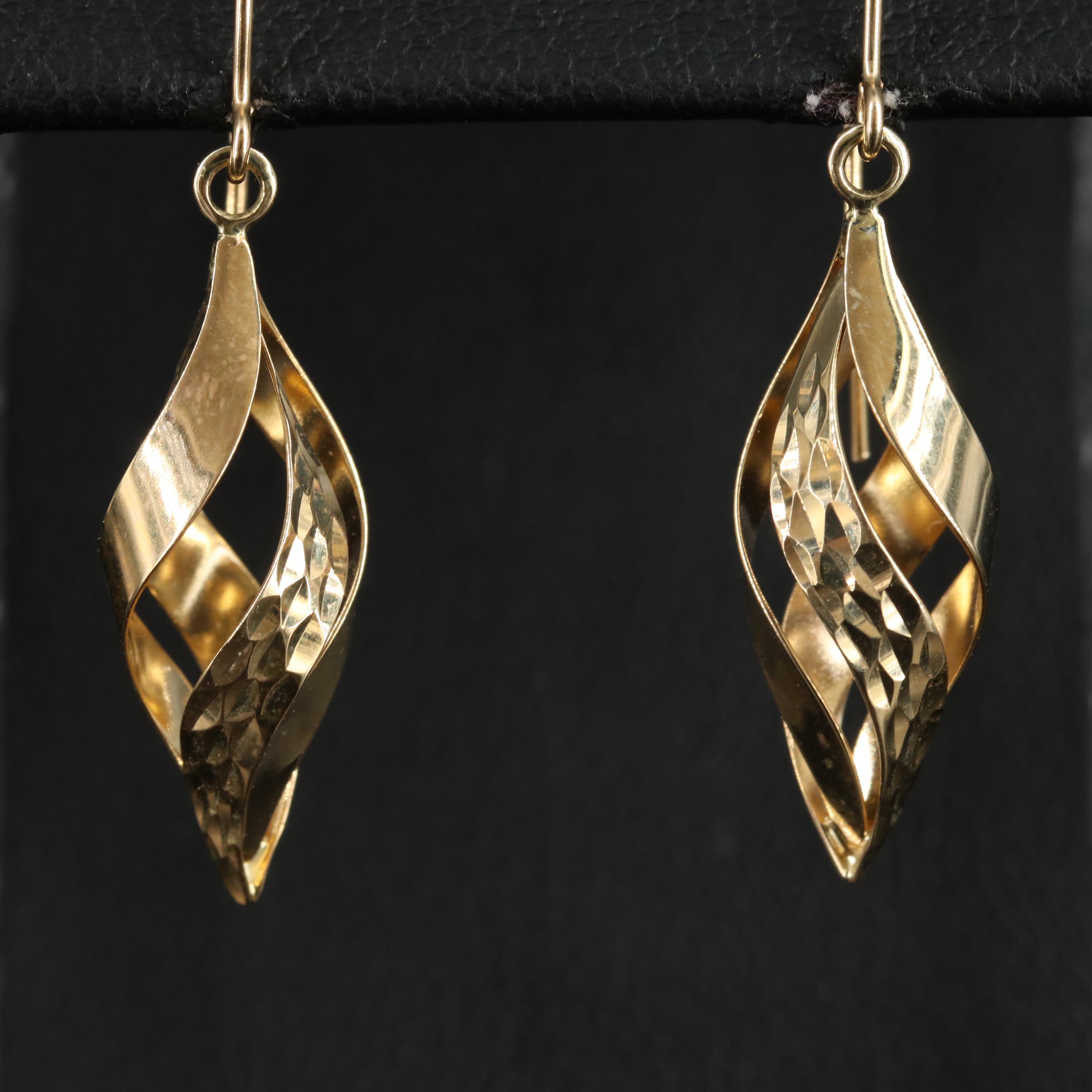 14K Spiral Drop Earrings