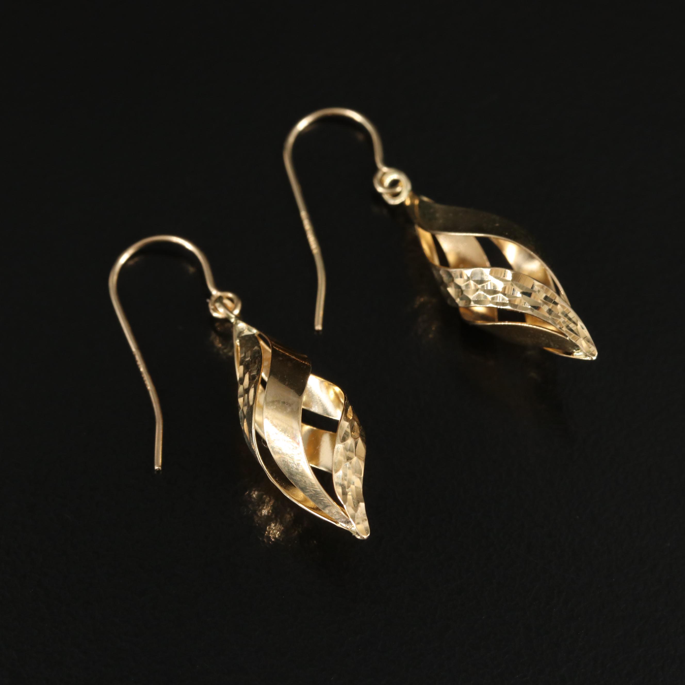 14K Spiral Drop Earrings