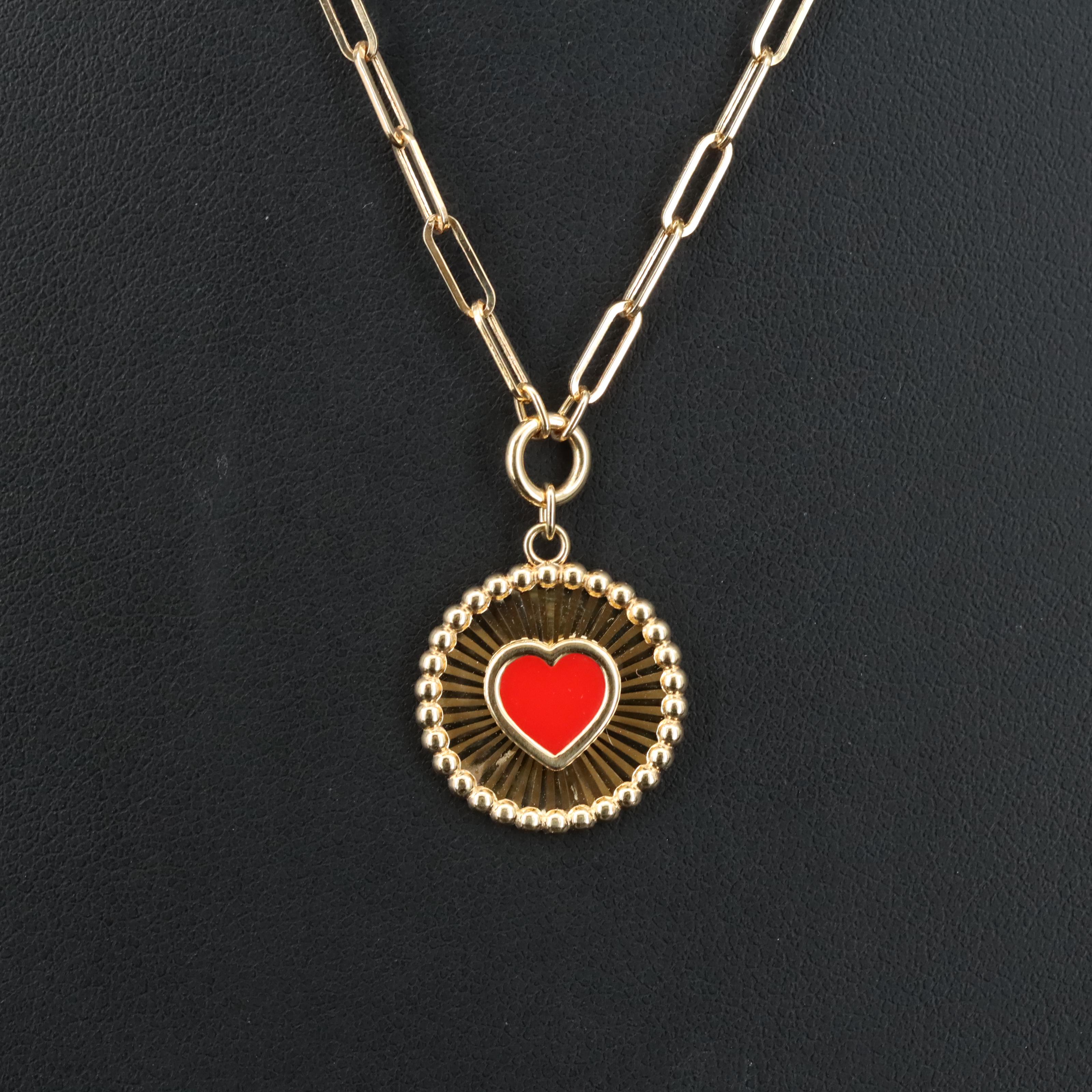 14K Enamel Heart Pendant Necklace