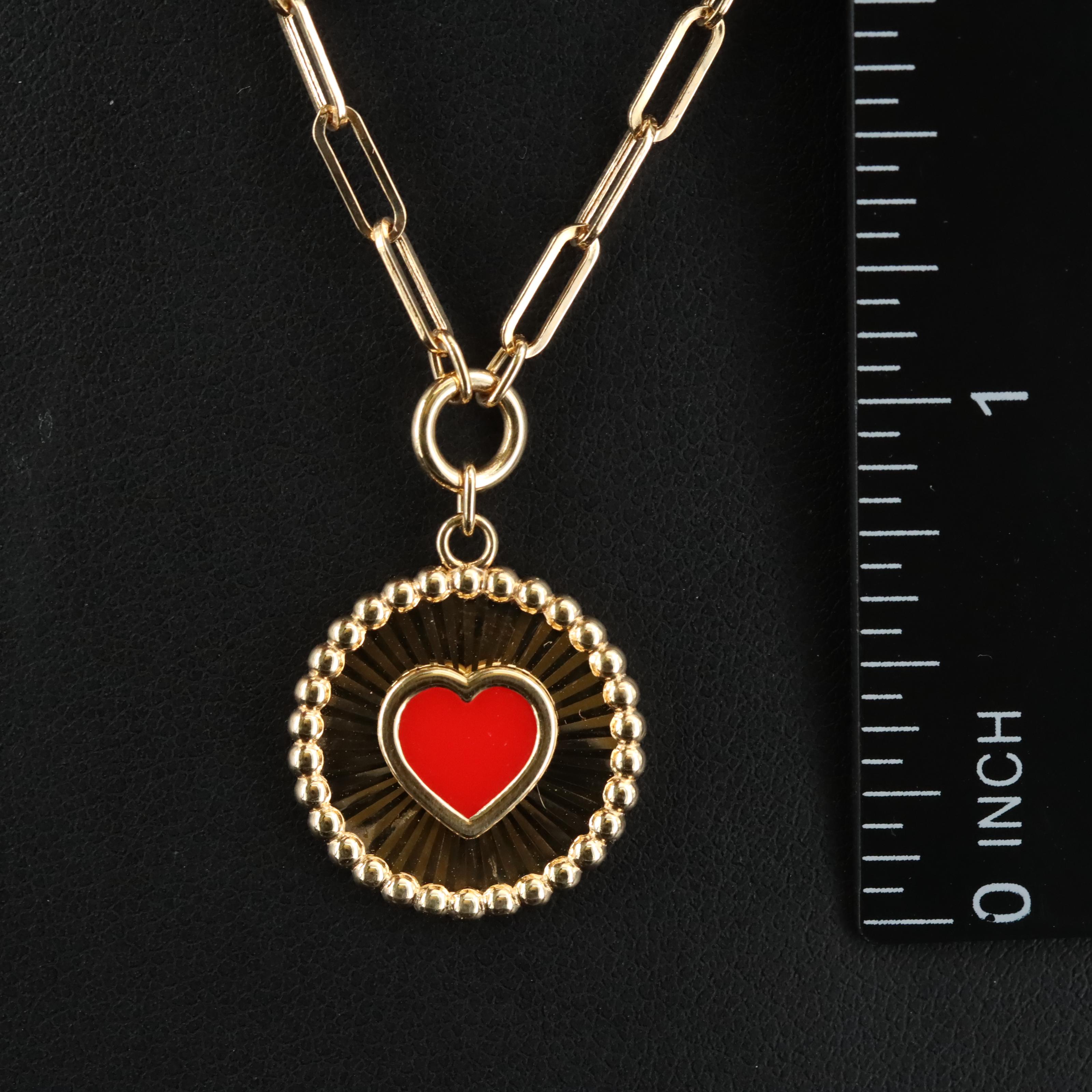 14K Enamel Heart Pendant Necklace