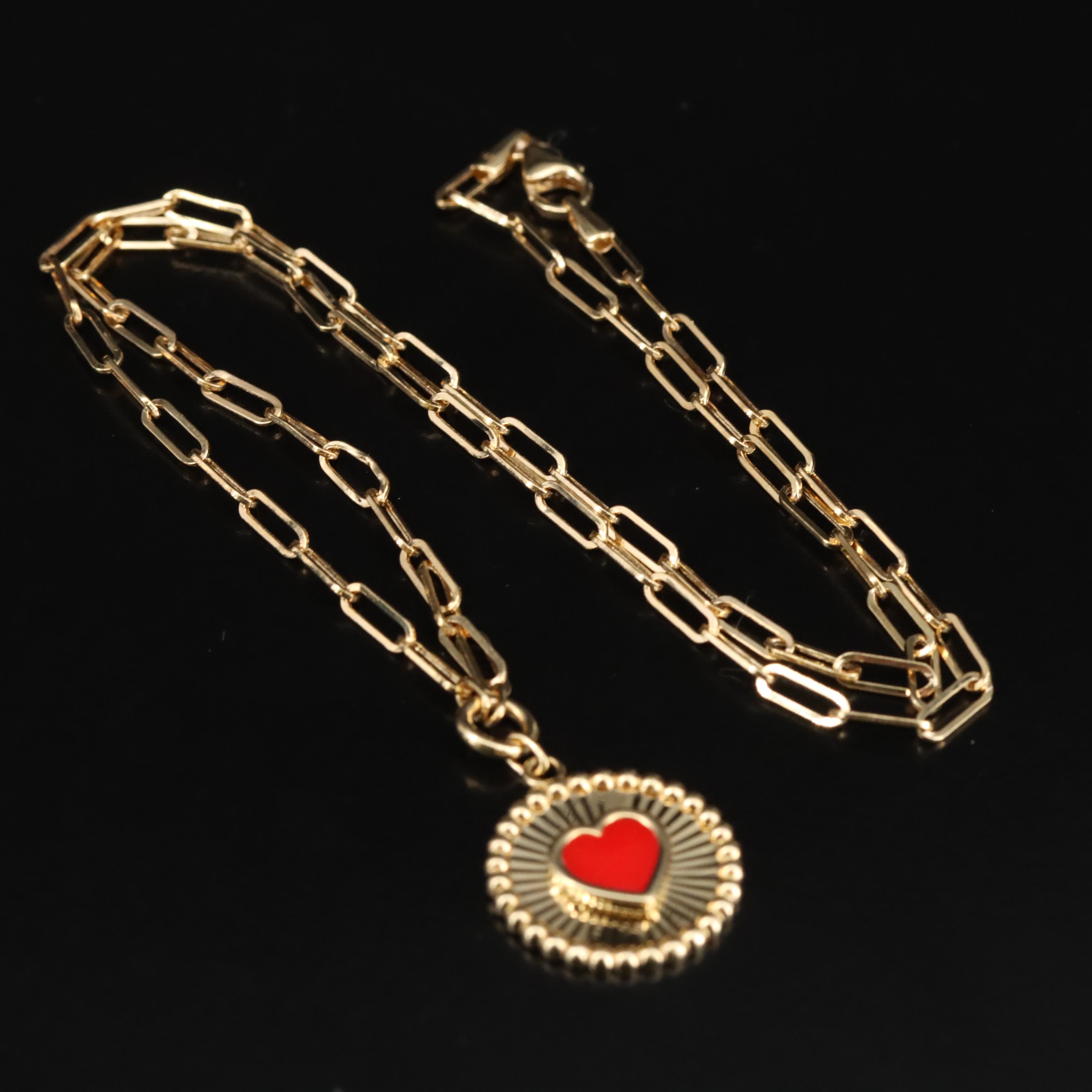 14K Enamel Heart Pendant Necklace