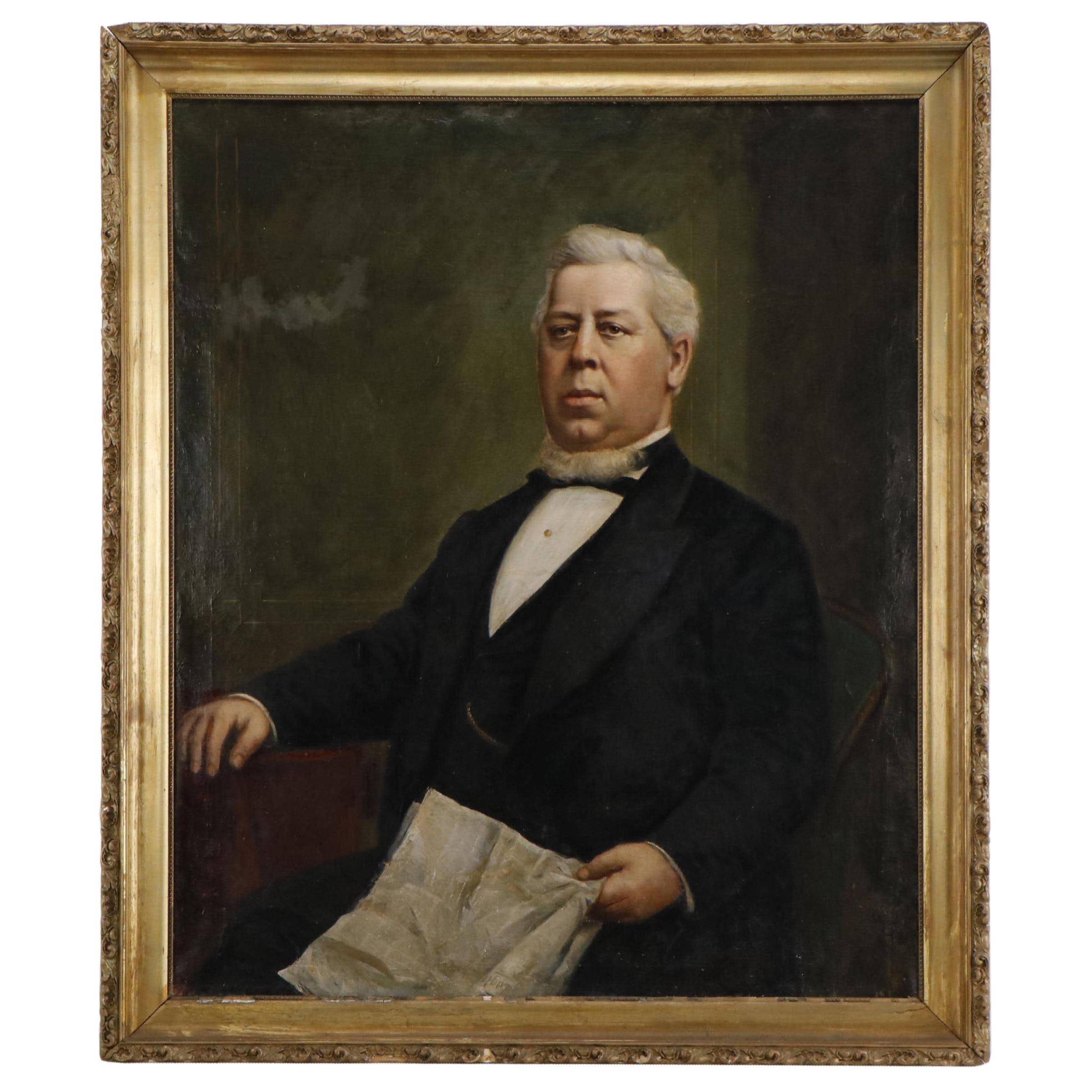 R Strauss Oil Painting Portrait of a Man with a Newspaper, 19th Century