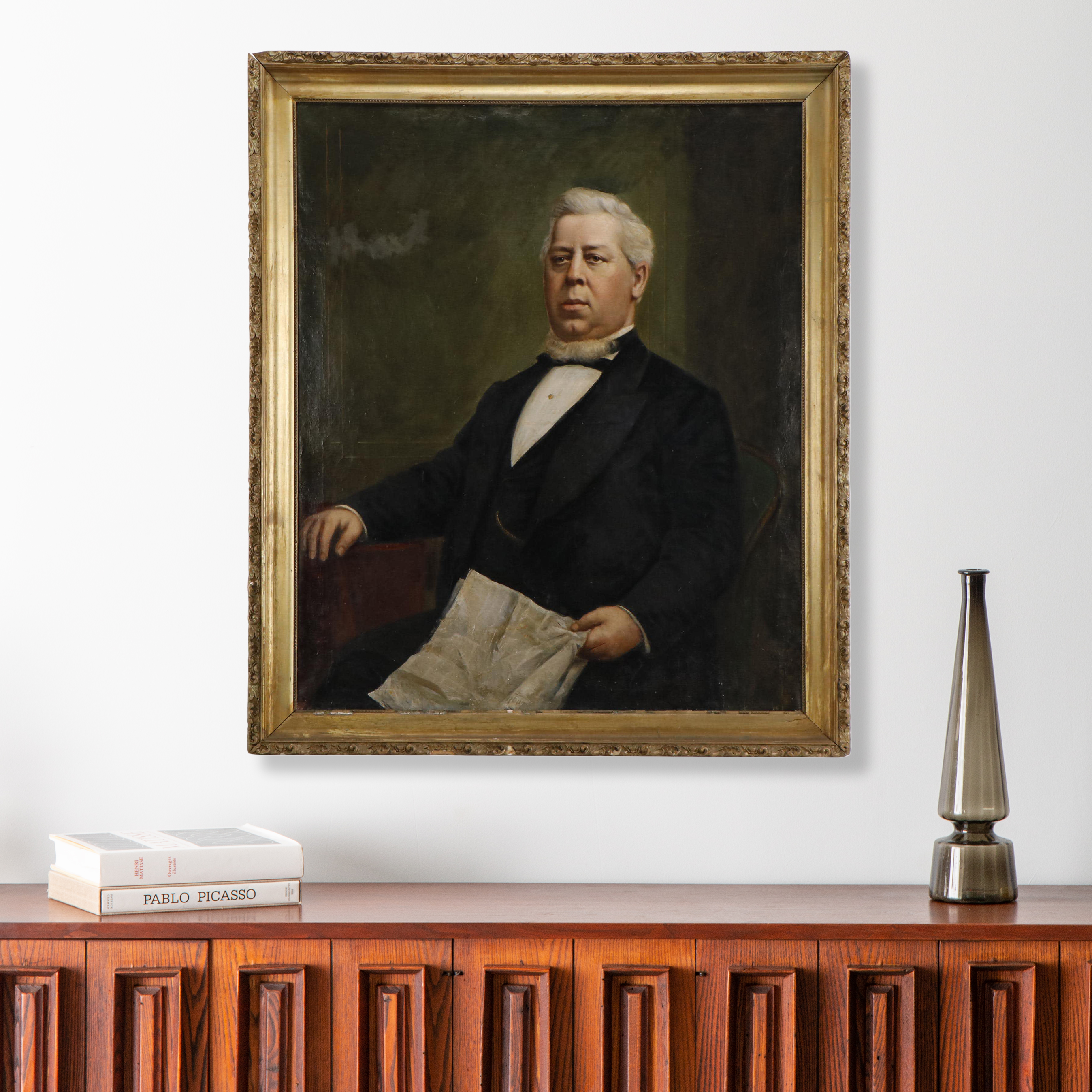 R Strauss Oil Painting Portrait of a Man with a Newspaper, 19th Century