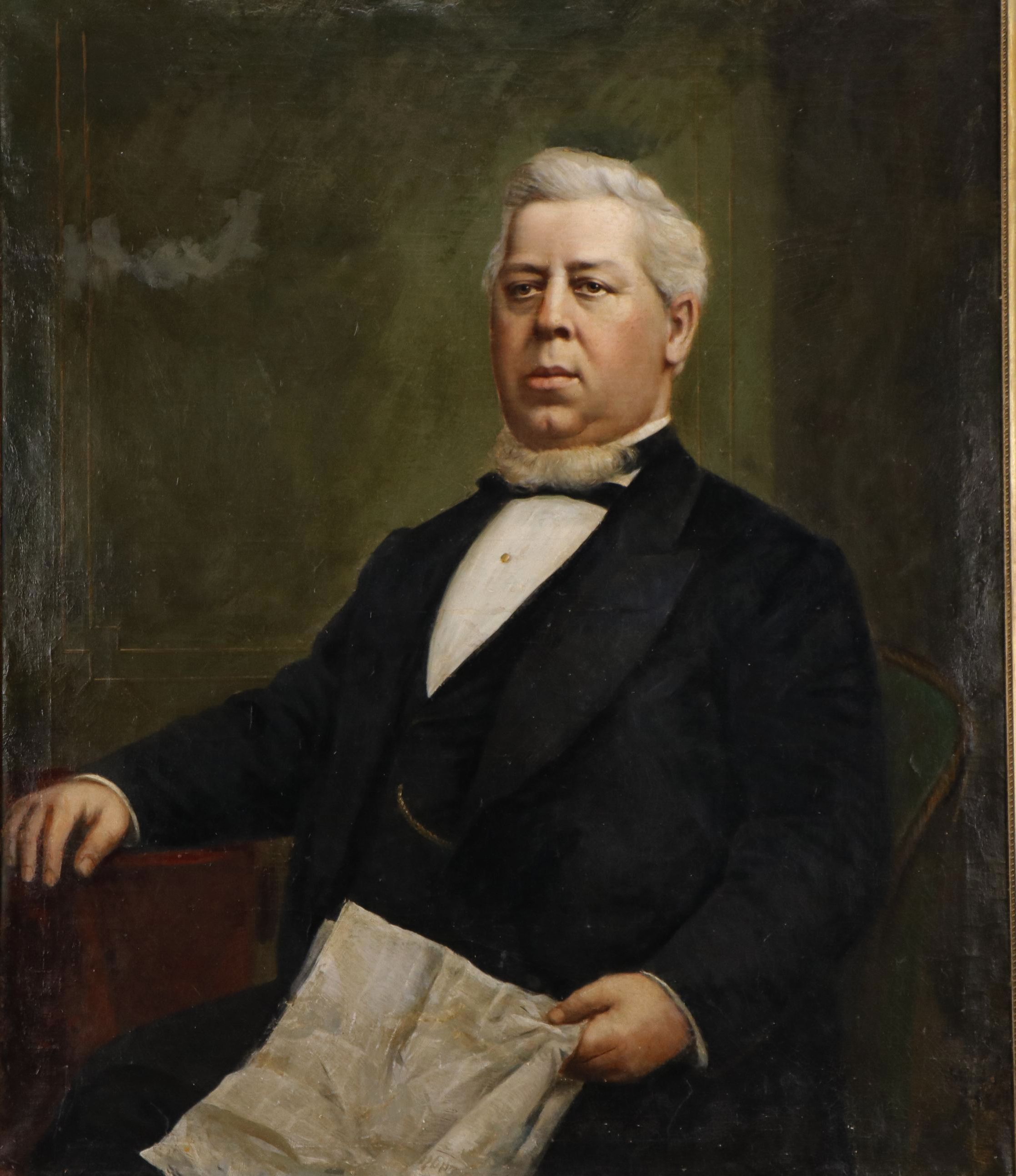 R Strauss Oil Painting Portrait of a Man with a Newspaper, 19th Century