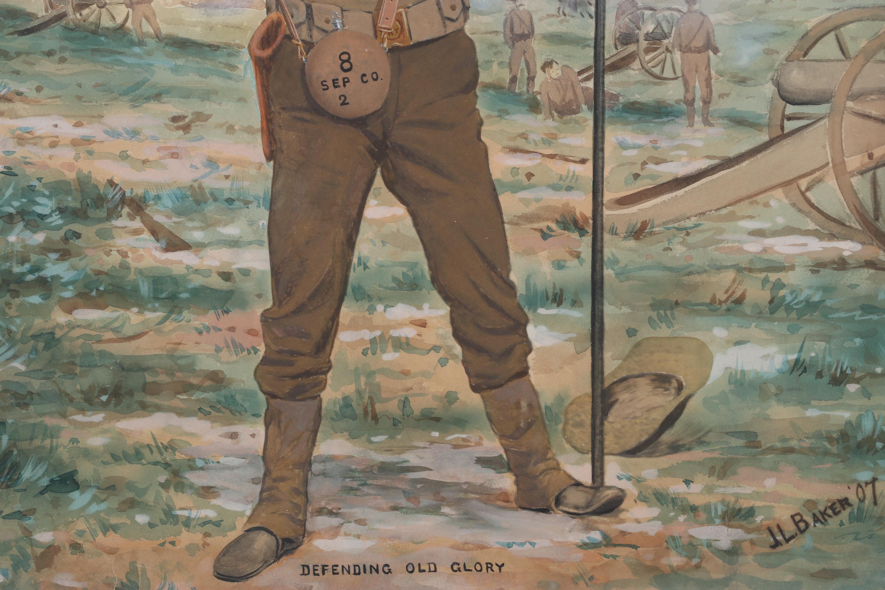 Teddy Roosevelt Rough Rider Portrait Watercolor Painting "Defending Old Glory"