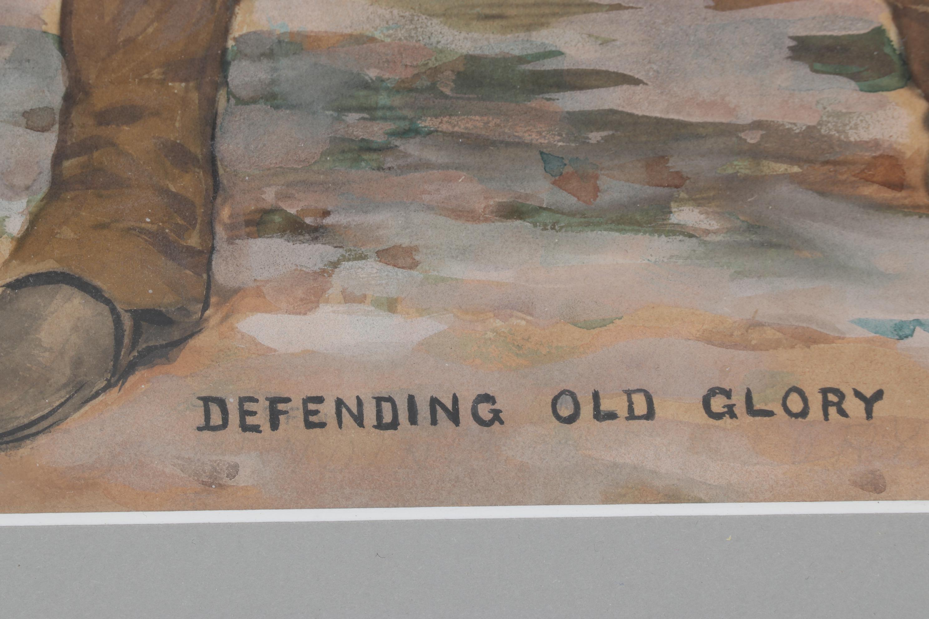 Teddy Roosevelt Rough Rider Portrait Watercolor Painting "Defending Old Glory"