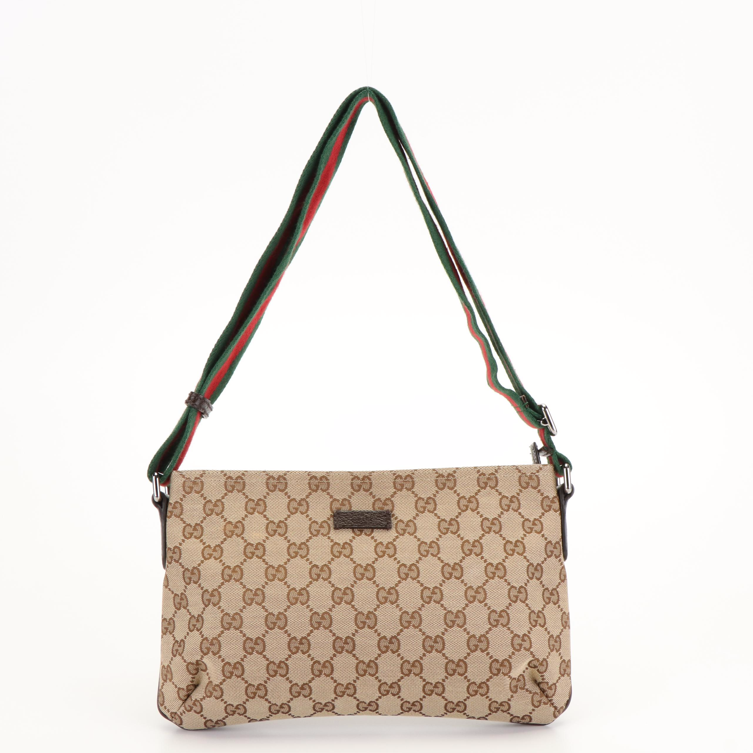 Gucci Crossbody Bag in Brown GG Canvas with Web Stripe Strap