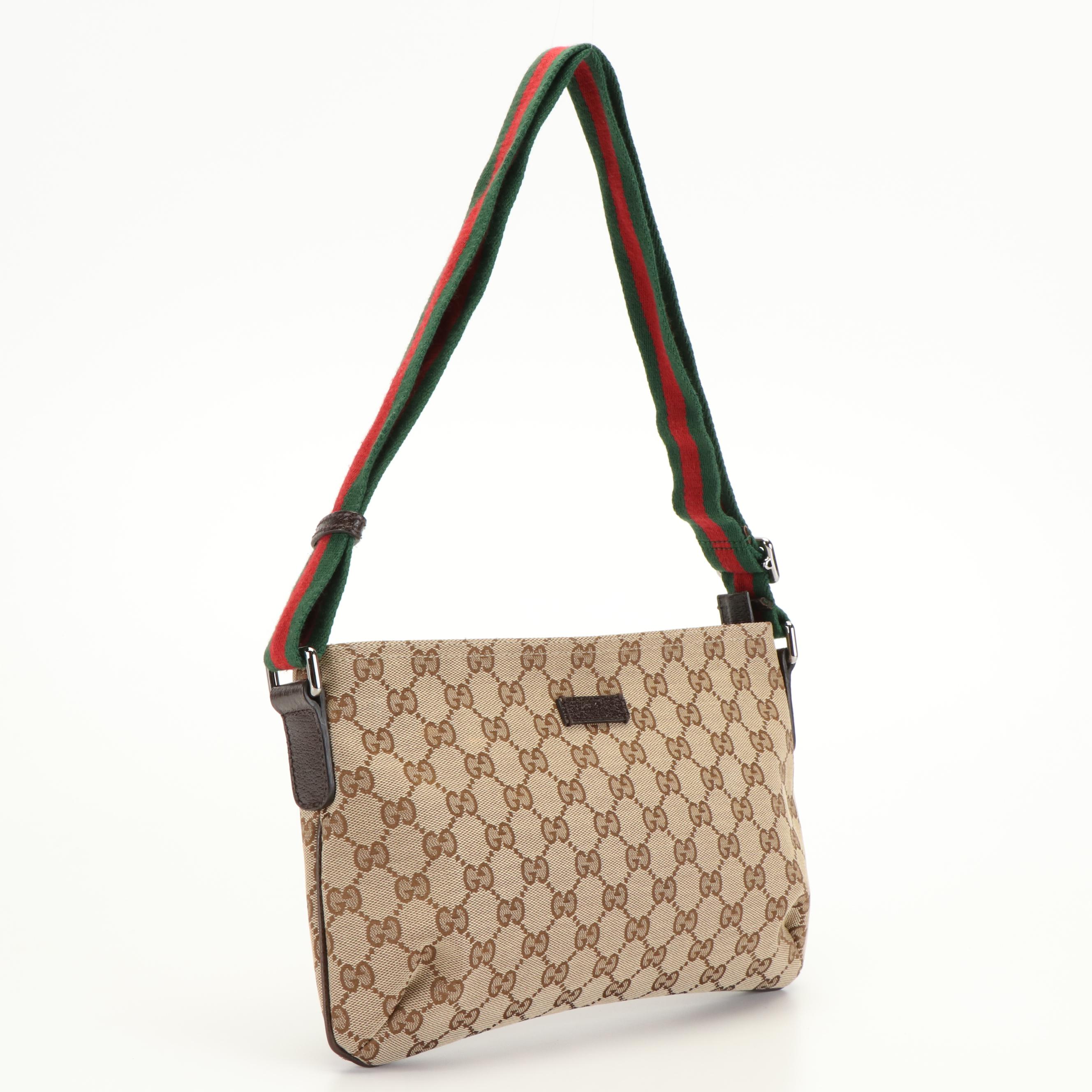 Gucci Crossbody Bag in Brown GG Canvas with Web Stripe Strap