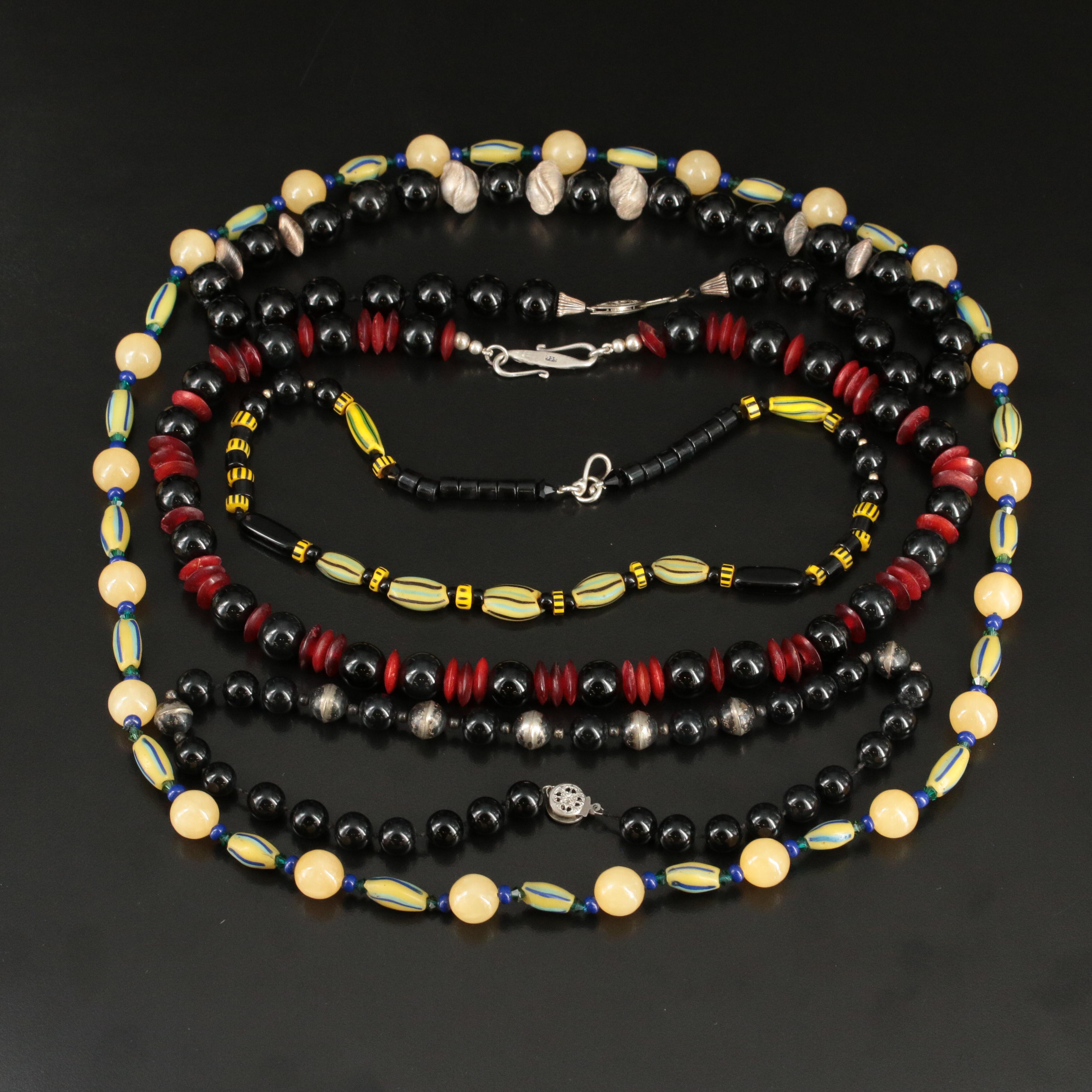 Sterling Necklaces Including Calcite, Horn and Black Onyx