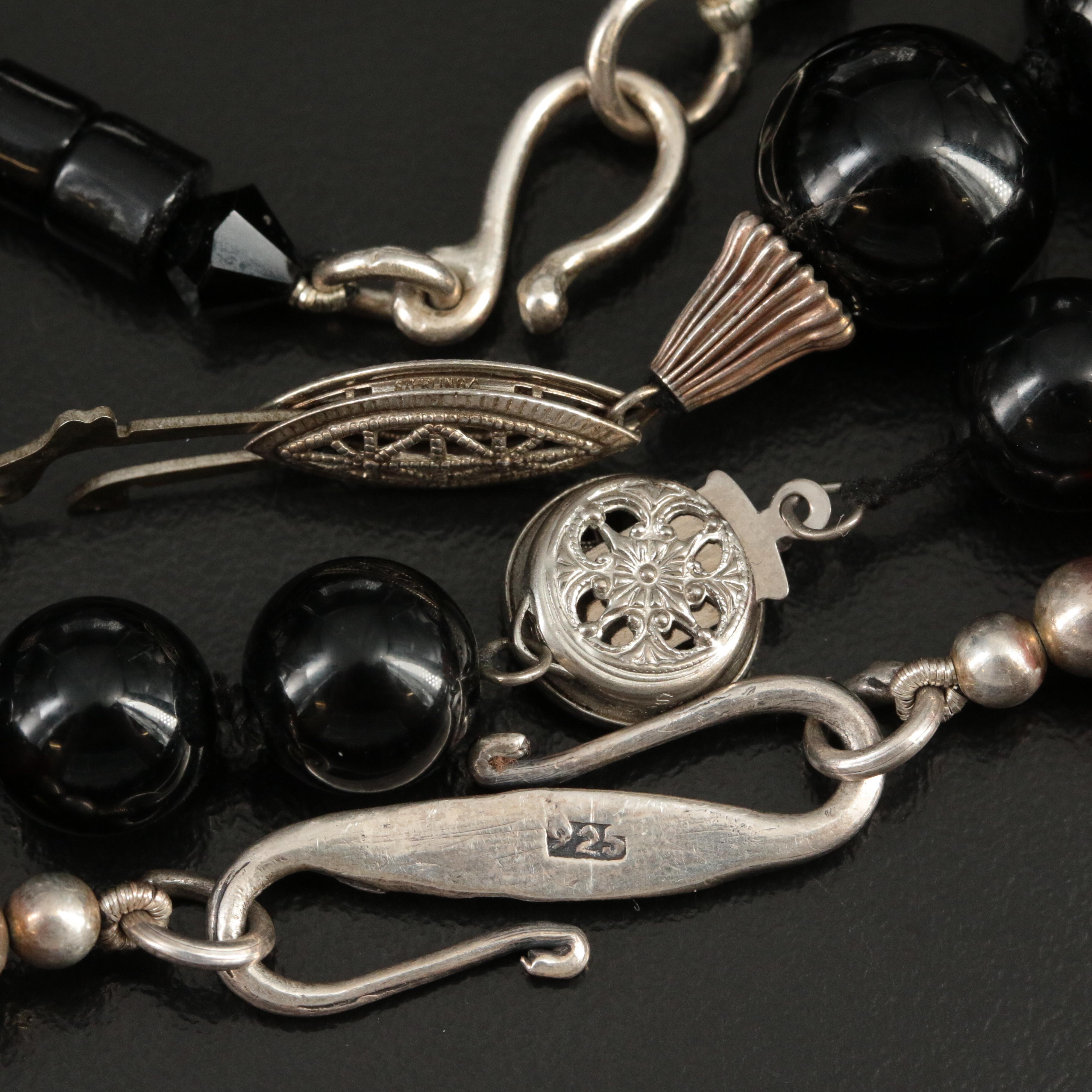 Sterling Necklaces Including Calcite, Horn and Black Onyx