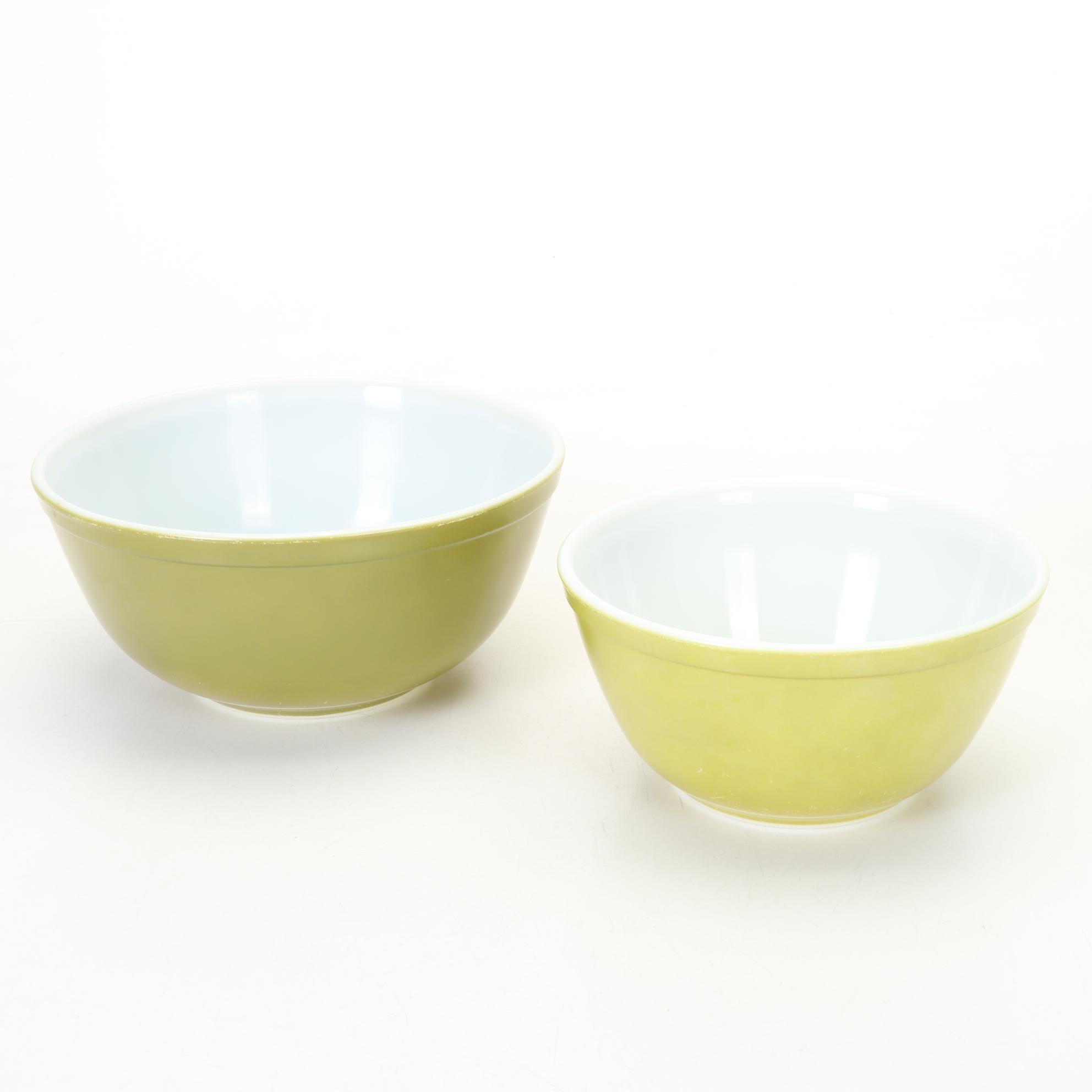 Pair of Jadeite Art Deco Vases With Pyrex and Other Green Kitchenware