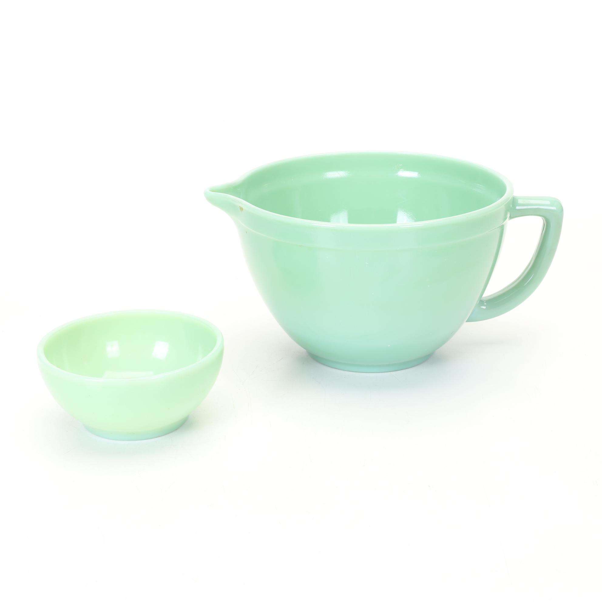 Pair of Jadeite Art Deco Vases With Pyrex and Other Green Kitchenware