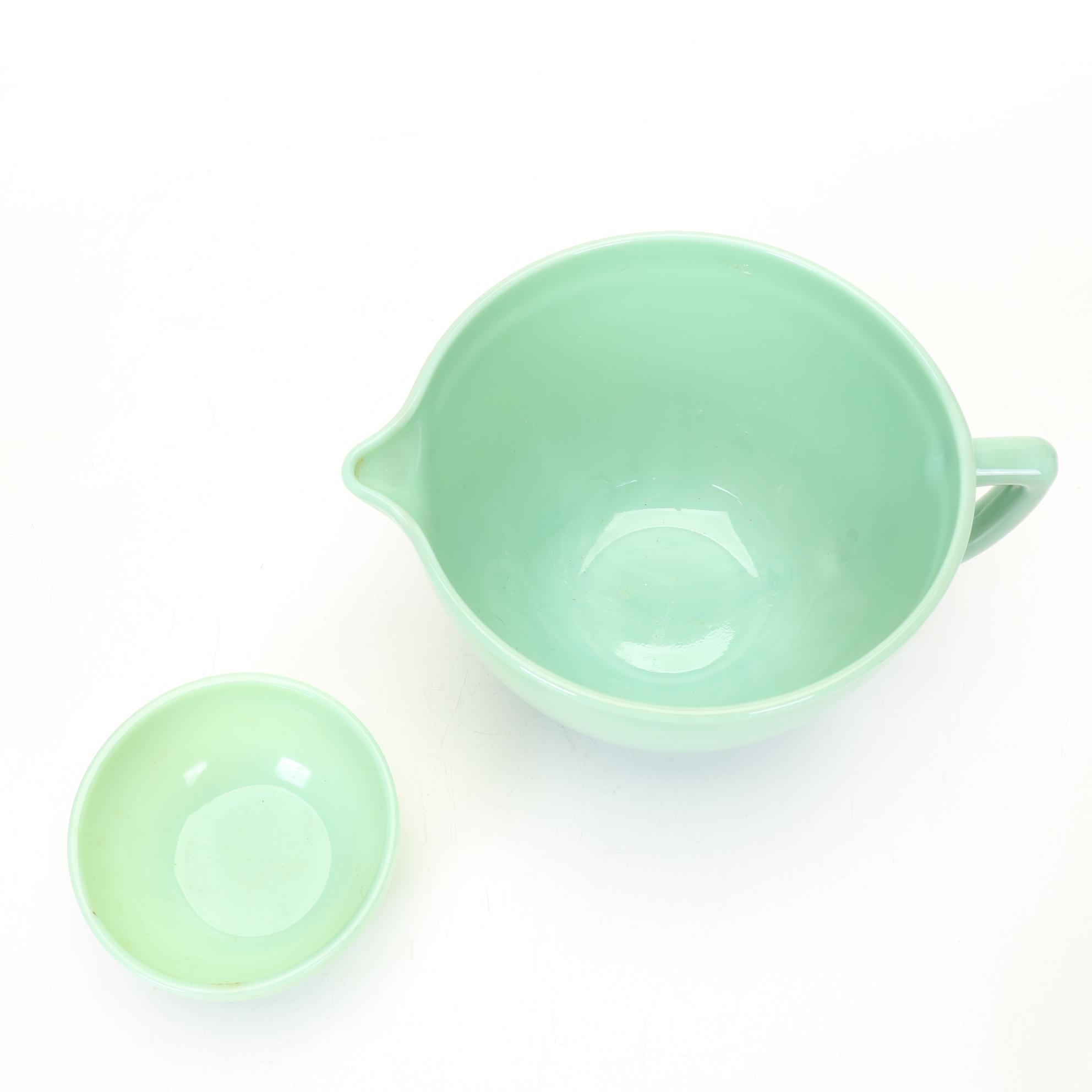 Pair of Jadeite Art Deco Vases With Pyrex and Other Green Kitchenware