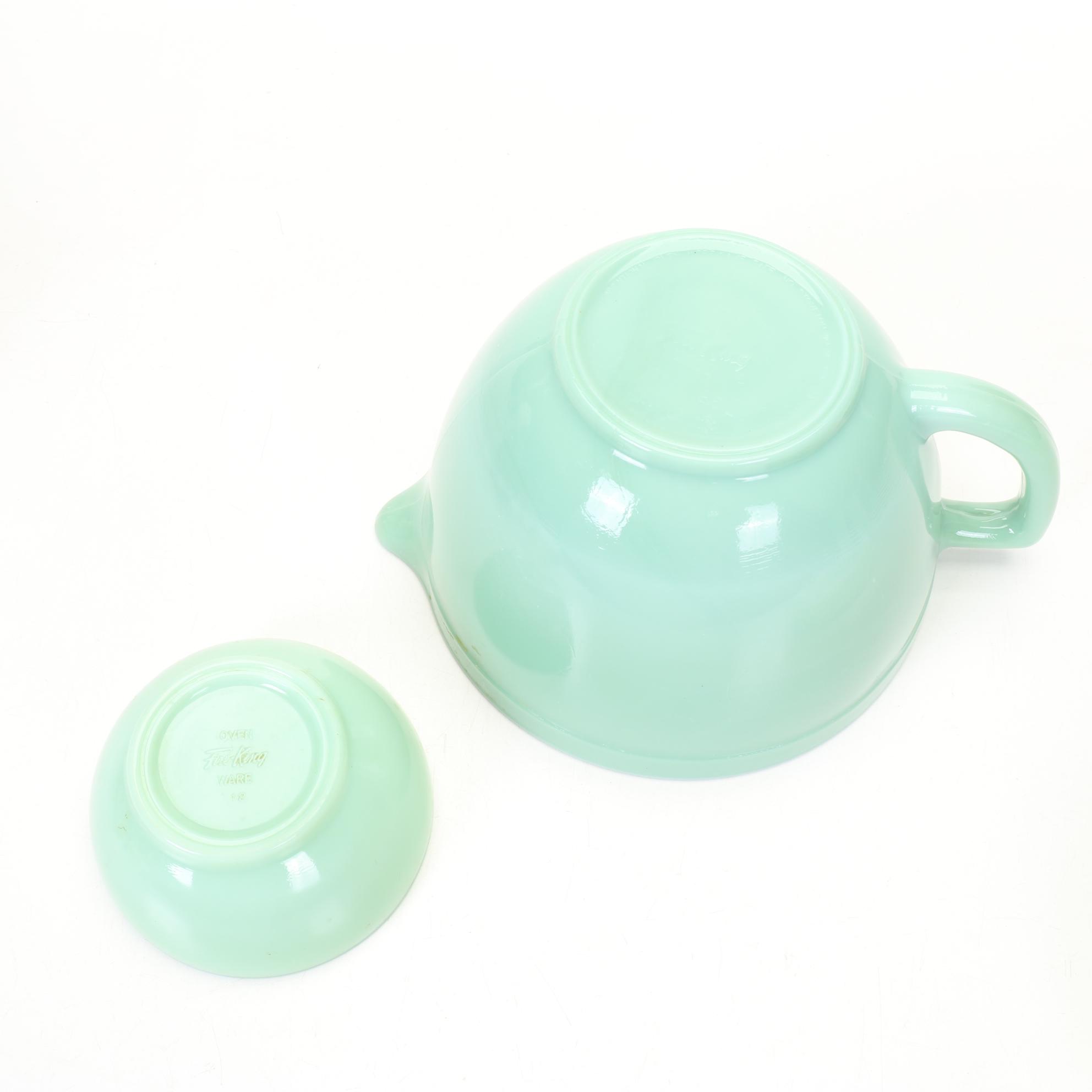 Pair of Jadeite Art Deco Vases With Pyrex and Other Green Kitchenware