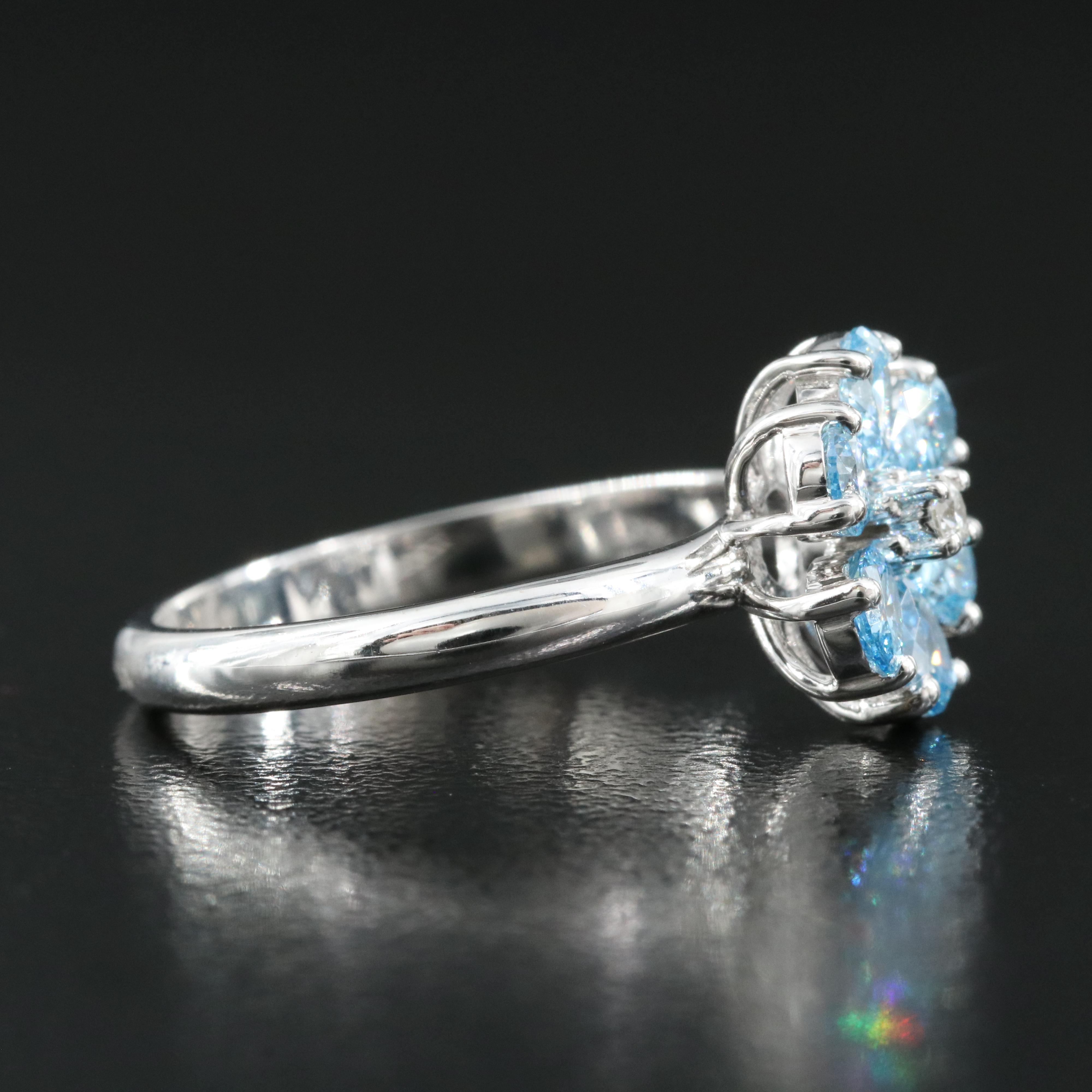 14K 1.03 CTW Diamond Flower Ring with (Origin Undetermined) Fancy Blue Diamonds