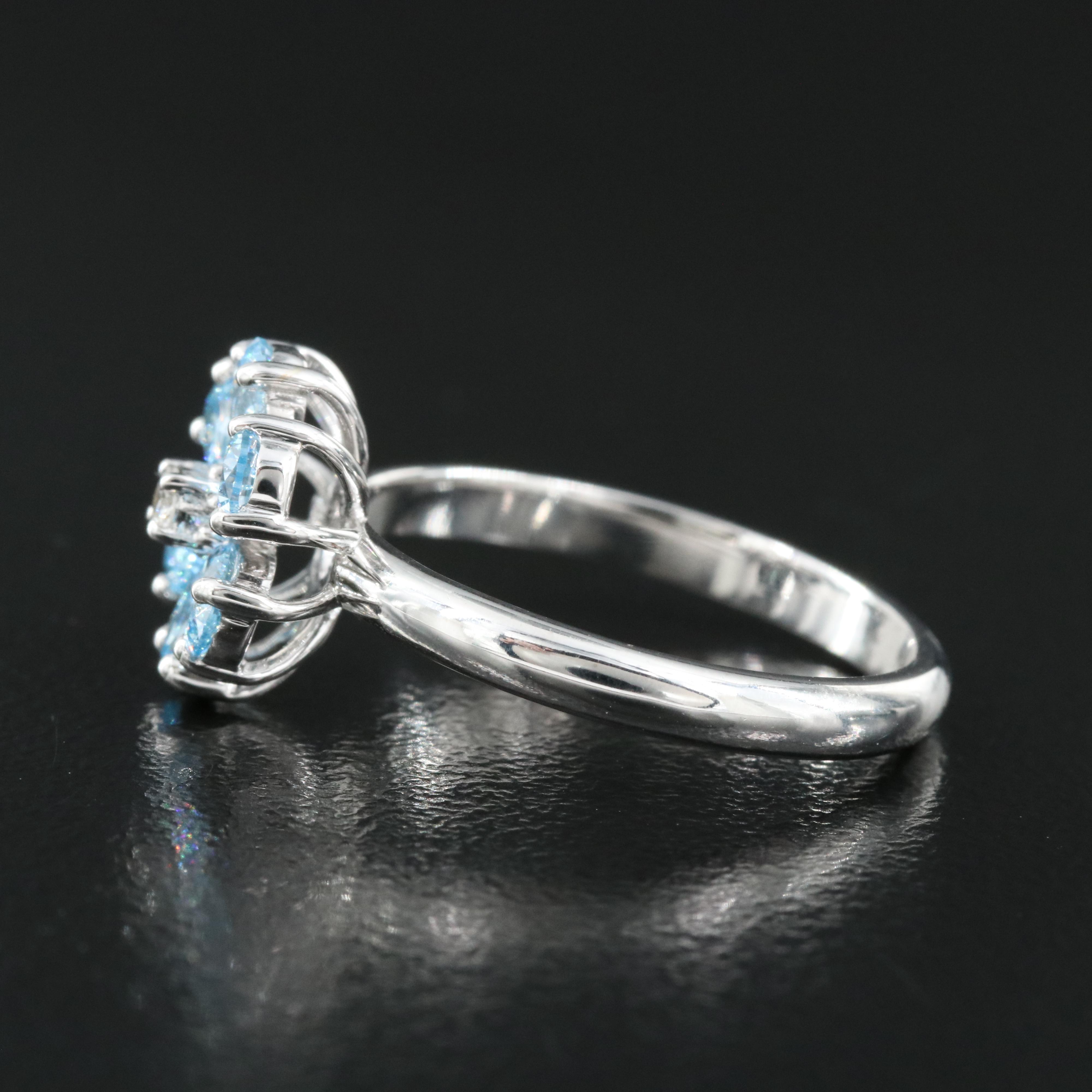 14K 1.03 CTW Diamond Flower Ring with (Origin Undetermined) Fancy Blue Diamonds