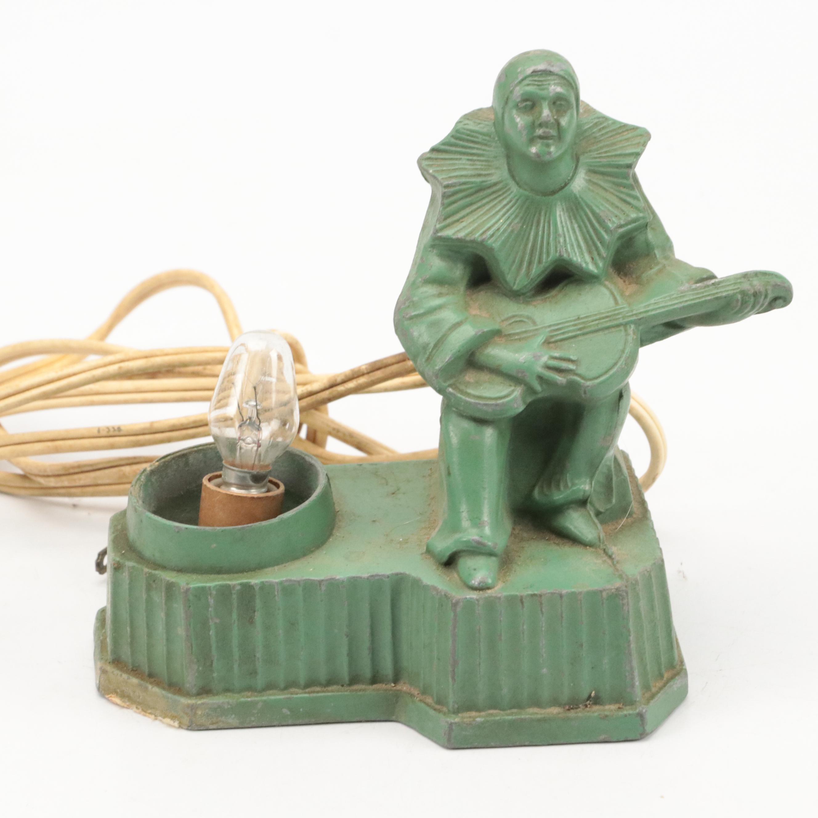 Art Deco Harlequin Clown Desk Lamp with Other Lamps and Ashtray