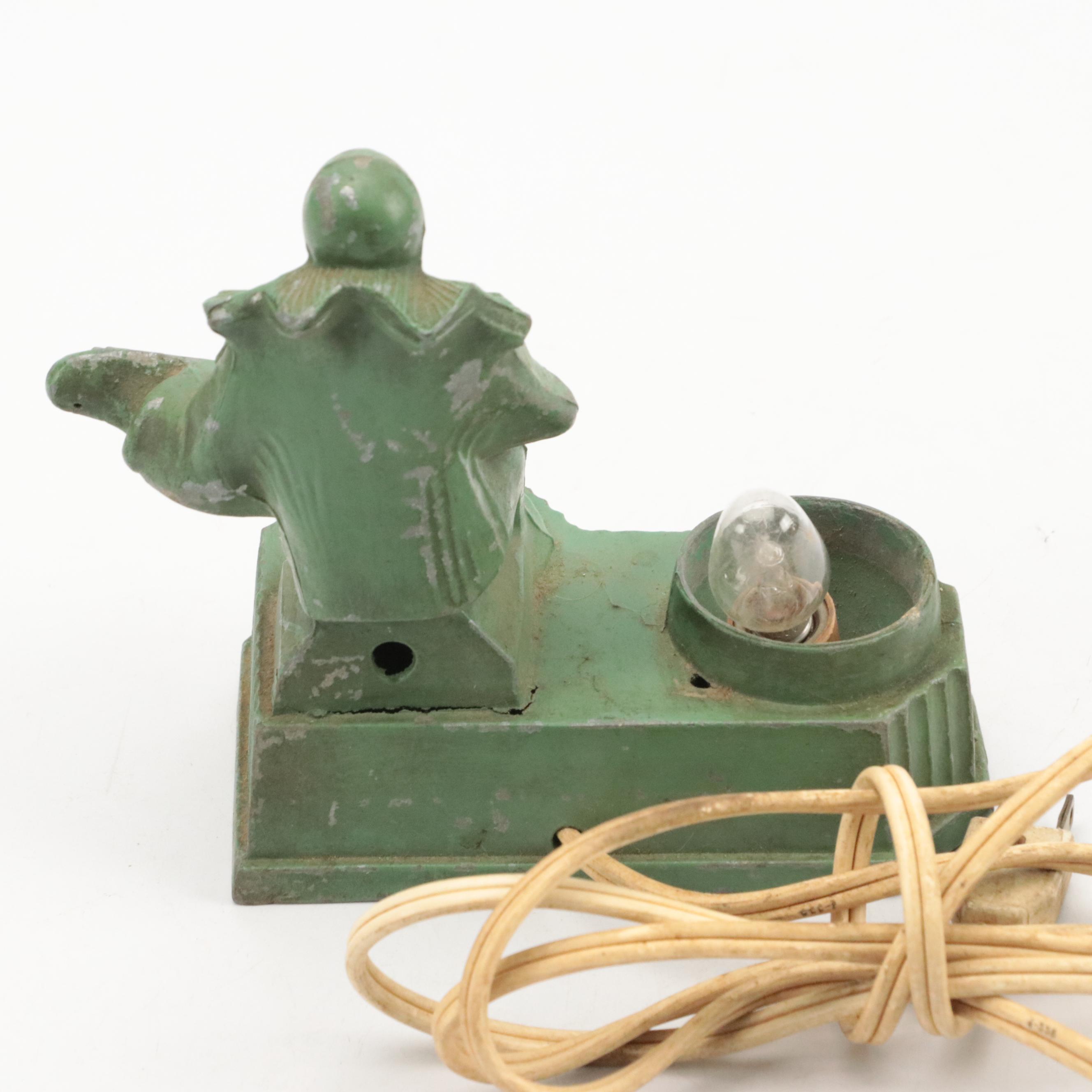 Art Deco Harlequin Clown Desk Lamp with Other Lamps and Ashtray