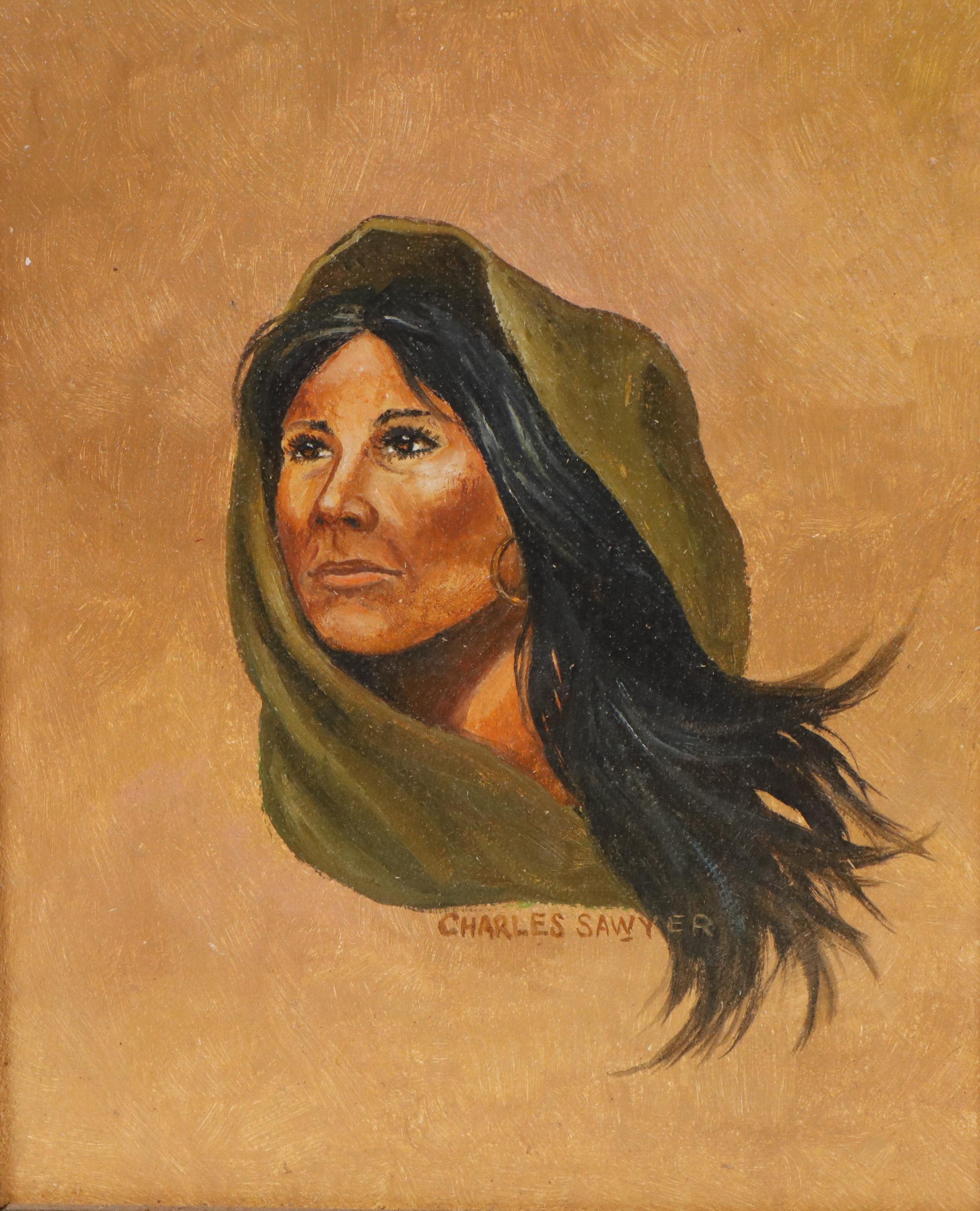 Charles Sawyer Portrait Oil Painting of Young Woman, Late 20th Century