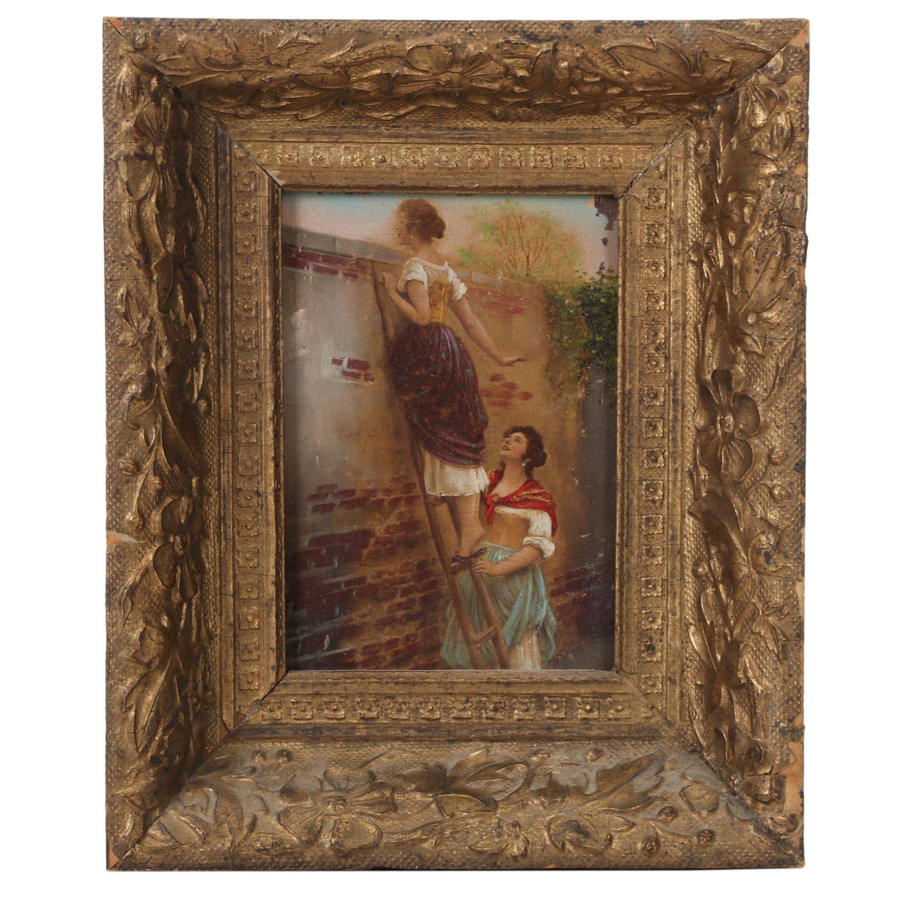 Oil Painting After Eugene de Blaas "The Curious," Early to Mid 20th century