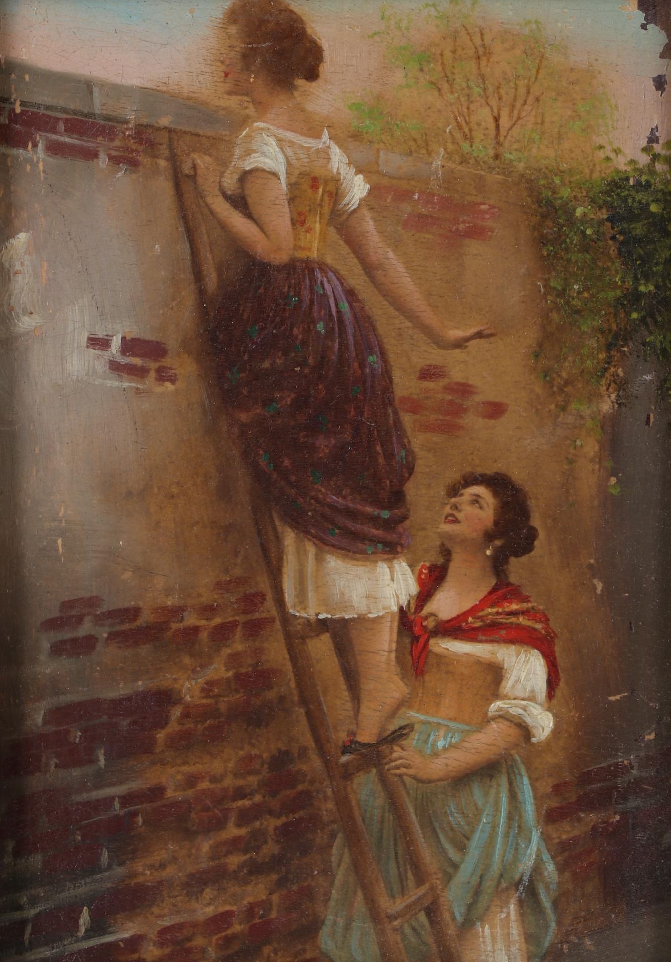 Oil Painting After Eugene de Blaas "The Curious," Early to Mid 20th century