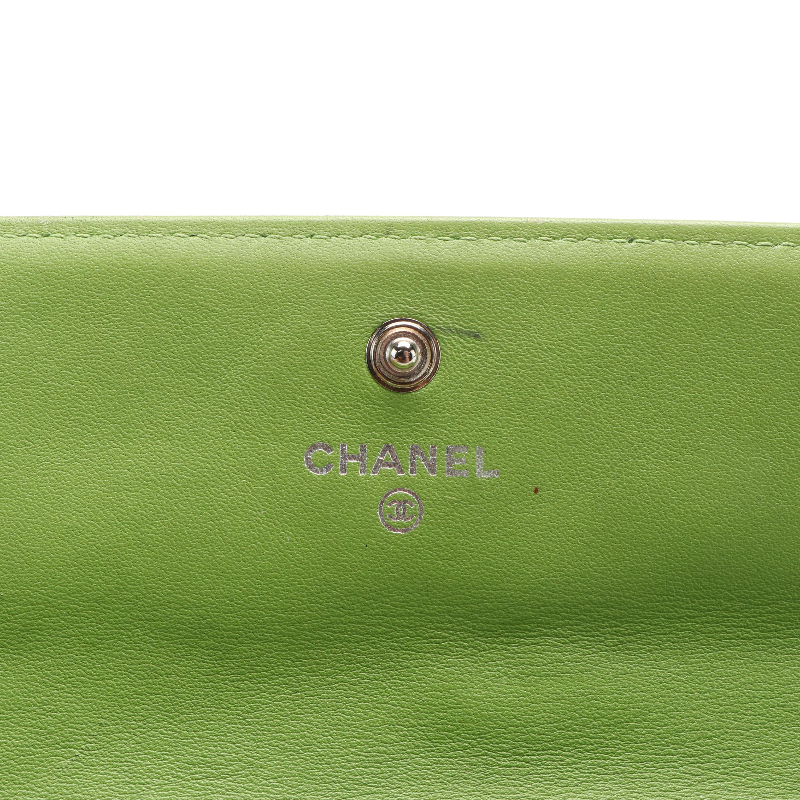 Chanel Pear Green Quilted Patent Leather CC Flap Wallet