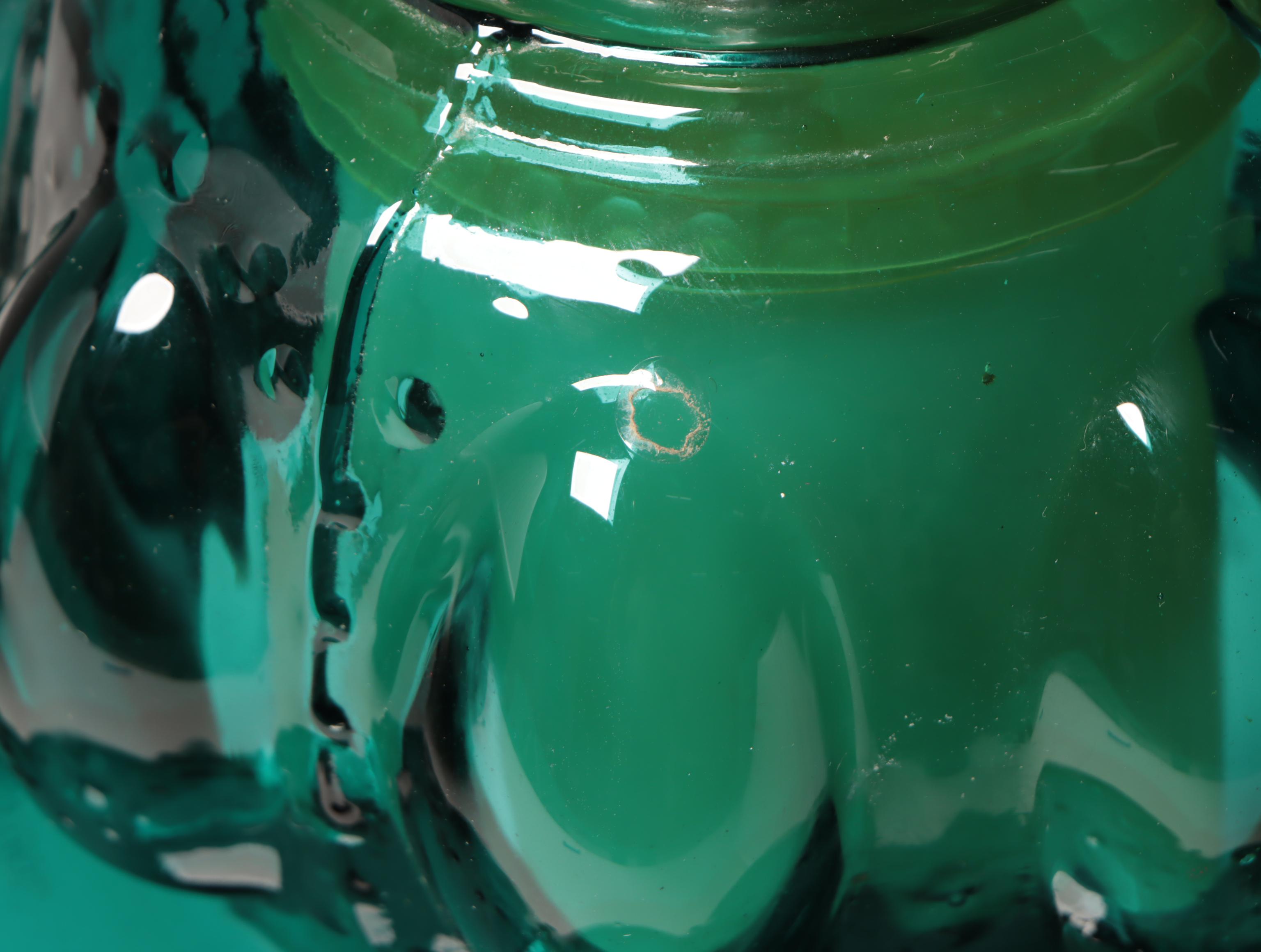 Transfer-Decorated Aqua Bubble Glass Table Lamps, Mid to Late 20th C