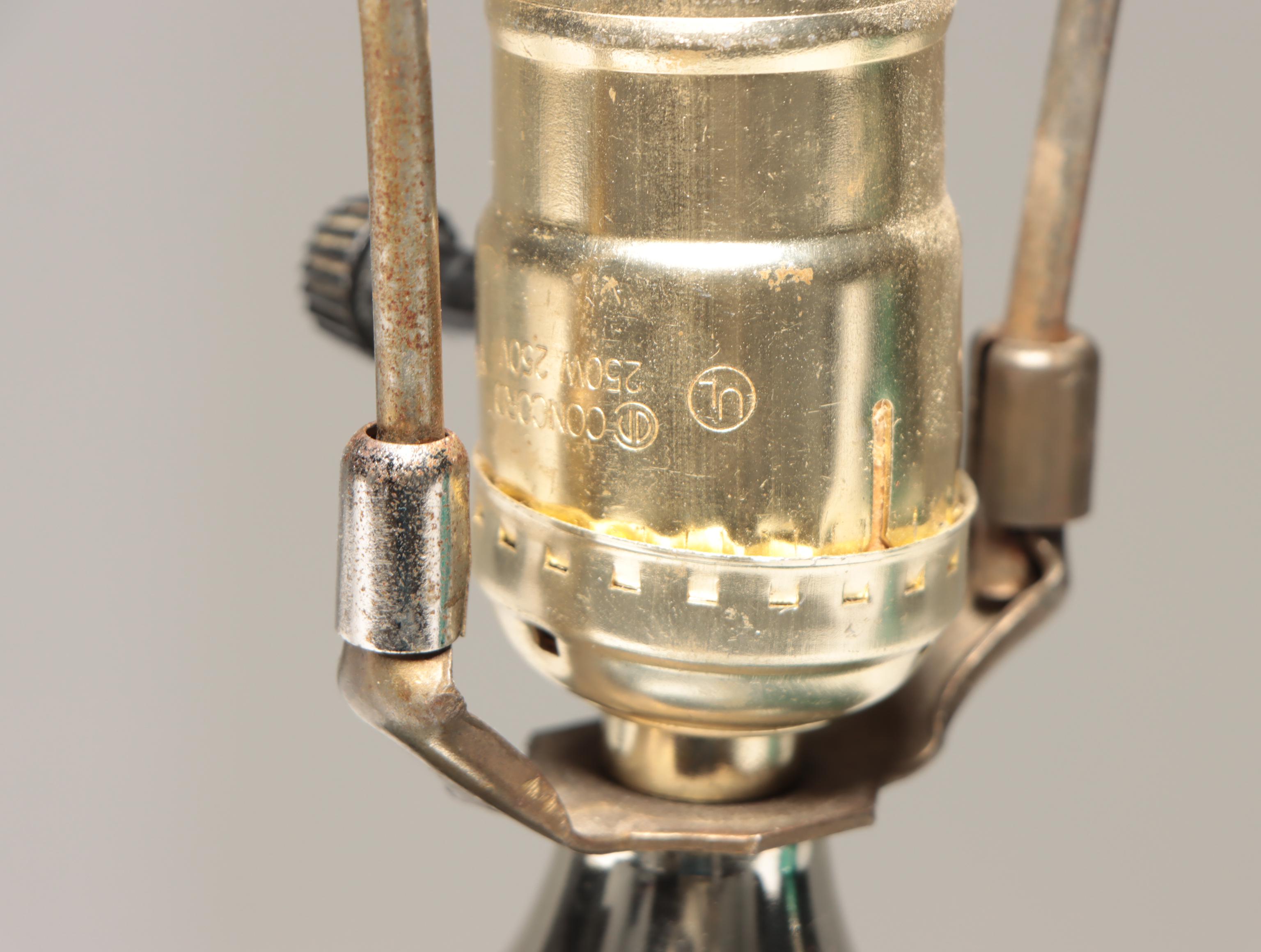 Transfer-Decorated Aqua Bubble Glass Table Lamps, Mid to Late 20th C