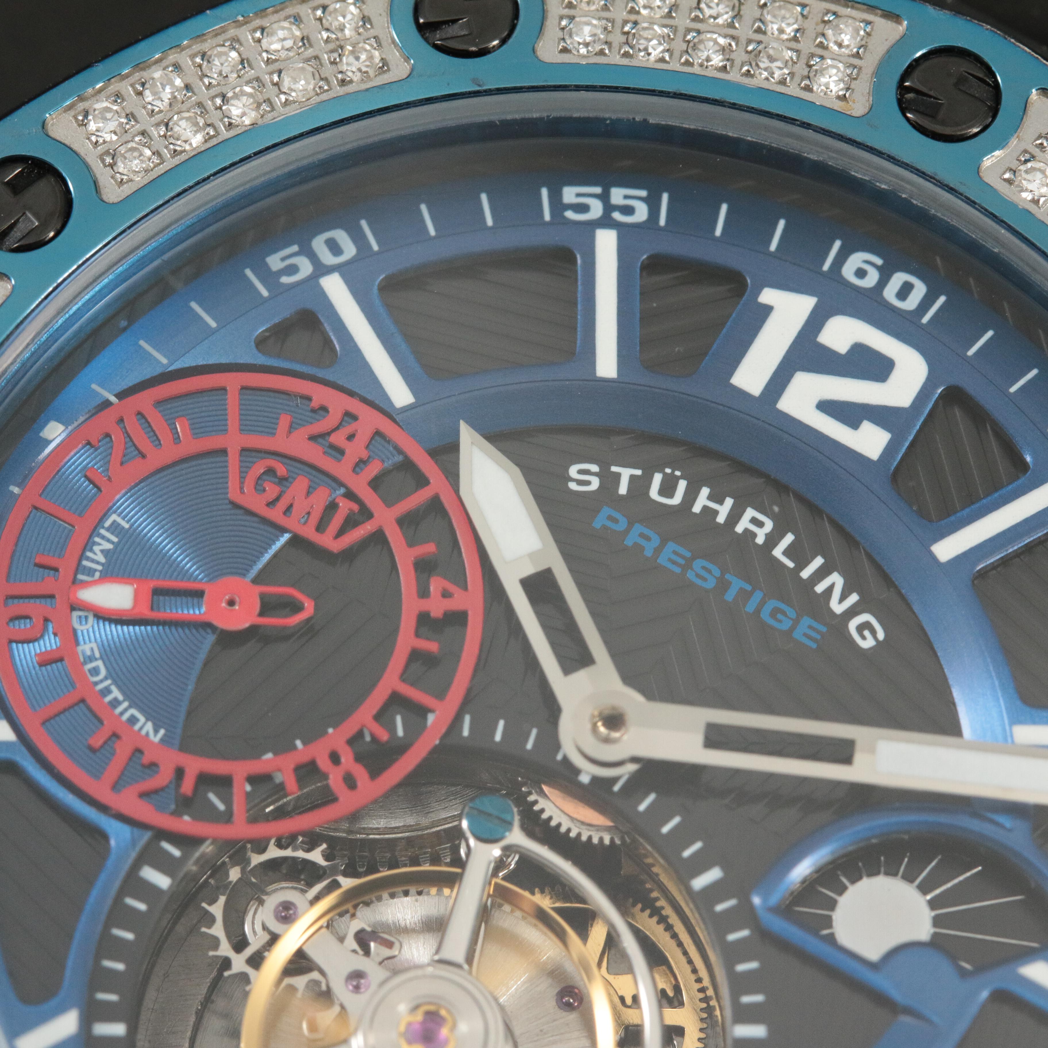 Stührling Prestige Tourbillon GMT Diamond-Bezel Watch