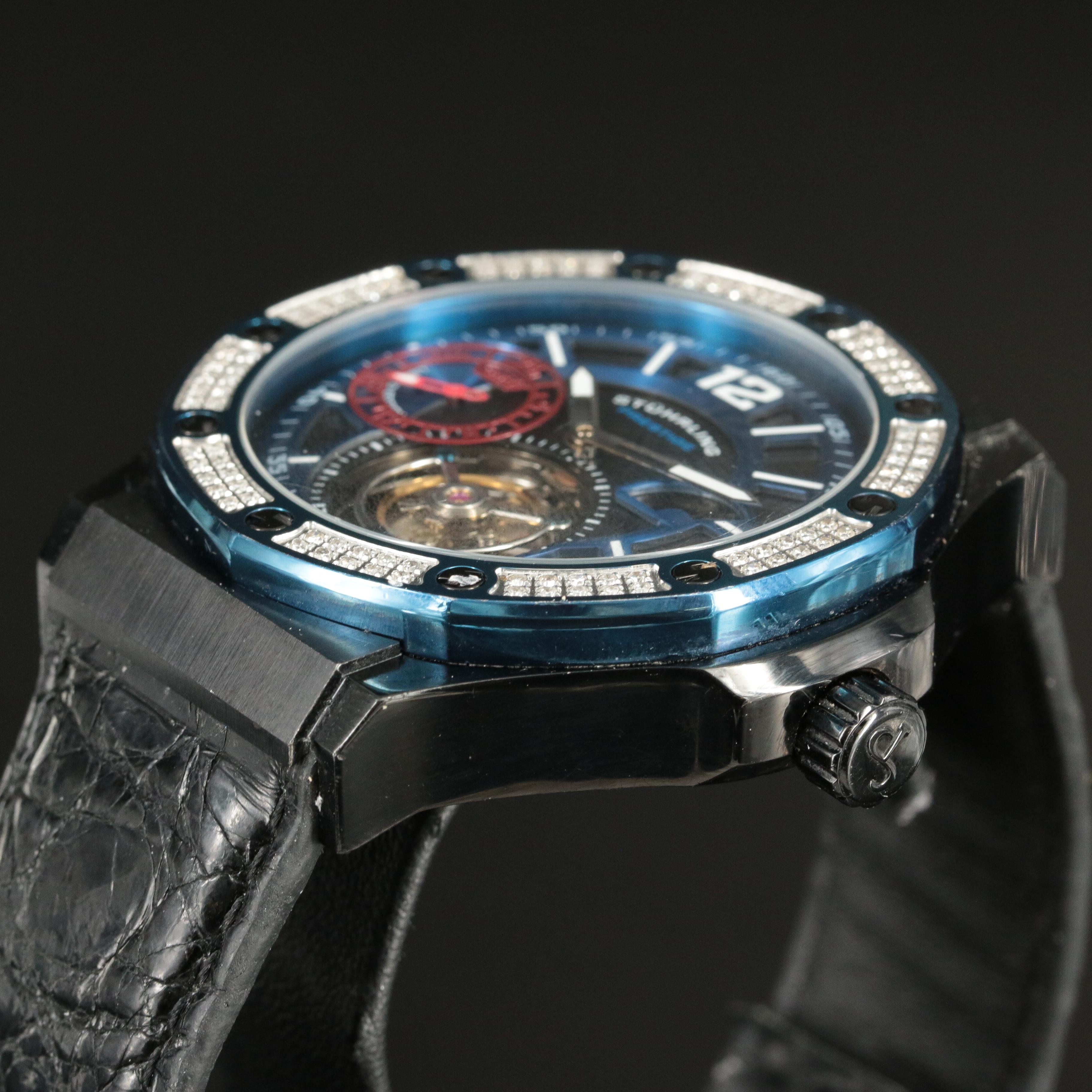 Stührling Prestige Tourbillon GMT Diamond-Bezel Watch