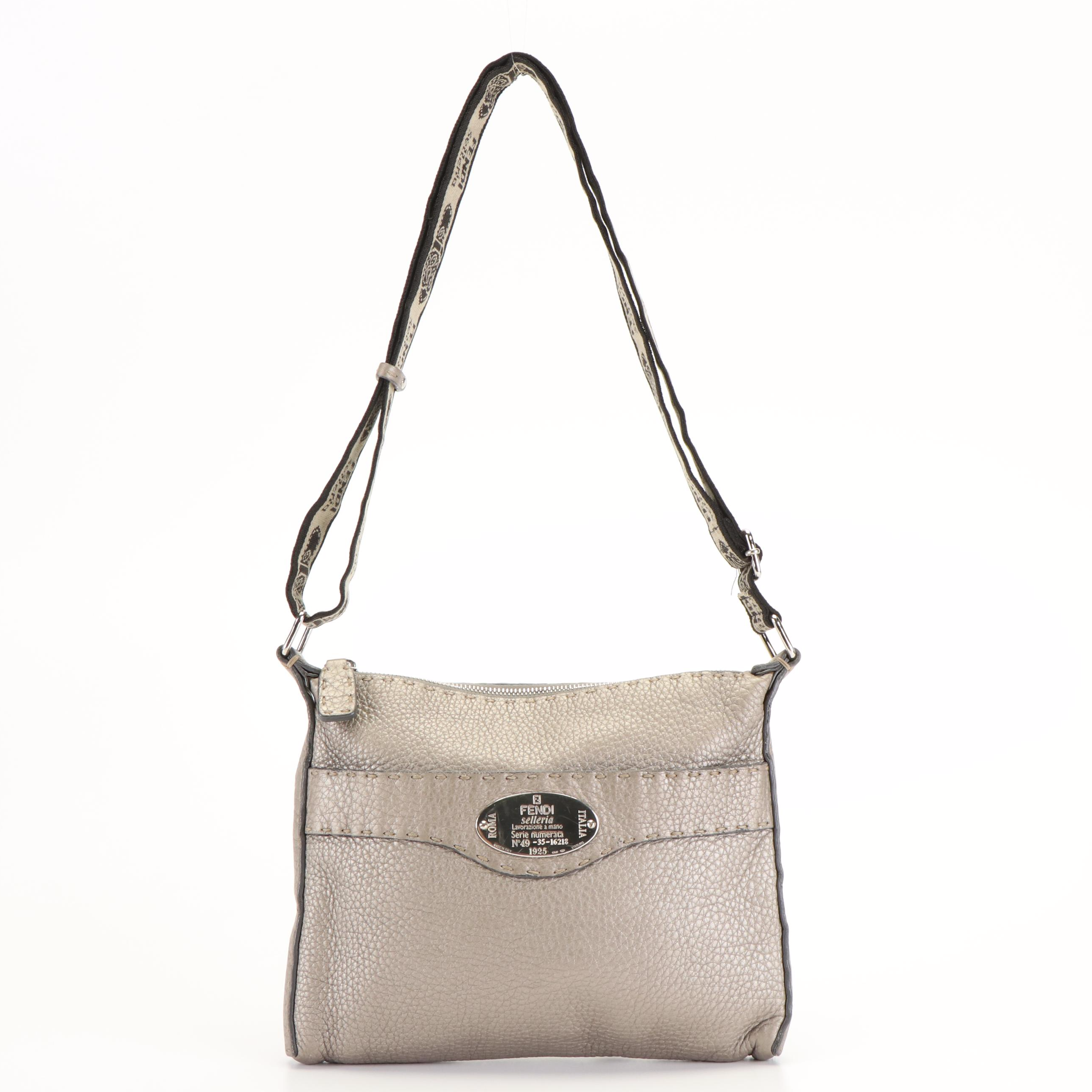 Fendi Selleria Messenger Bag in Metallic Finished Pebble Grain Leather