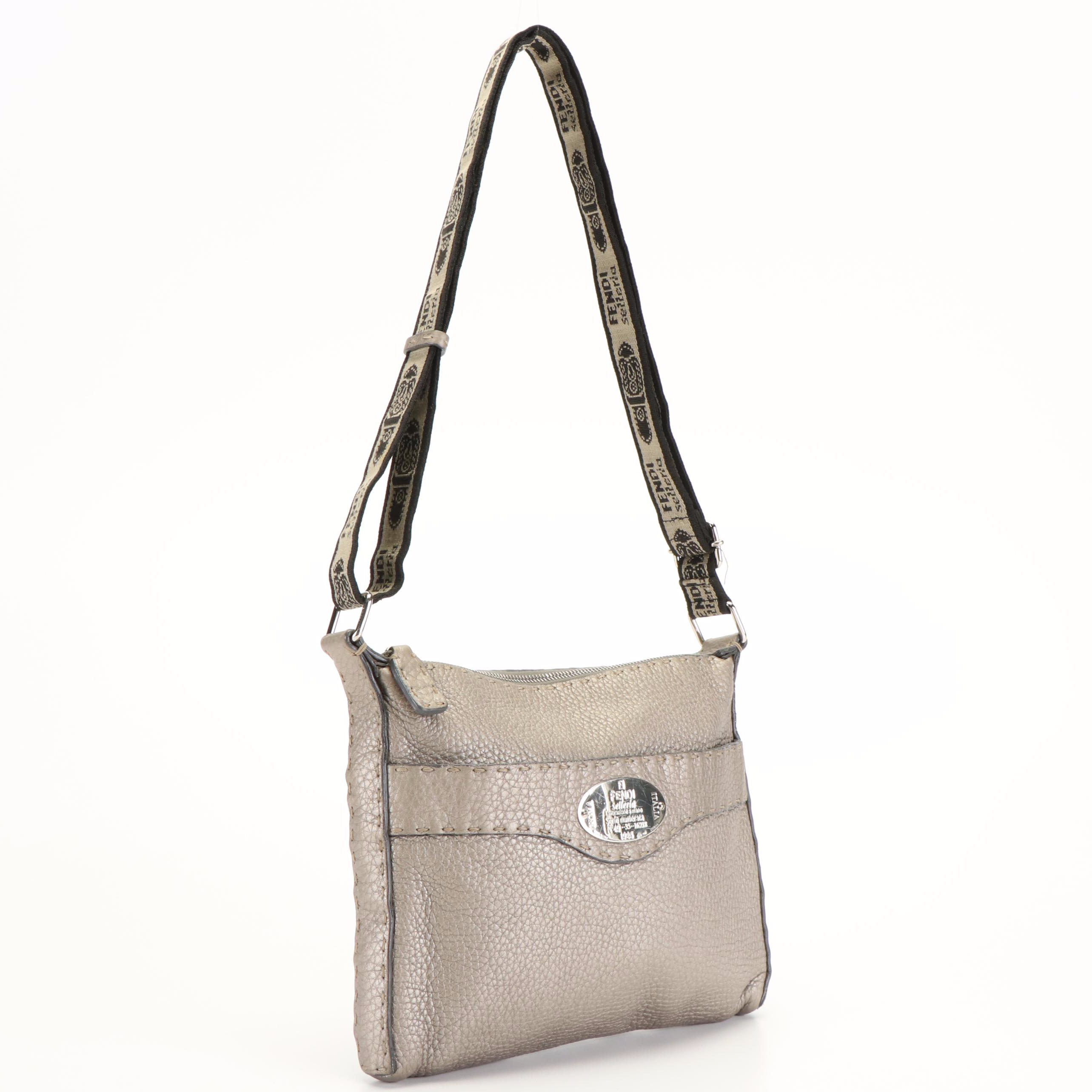 Fendi Selleria Messenger Bag in Metallic Finished Pebble Grain Leather