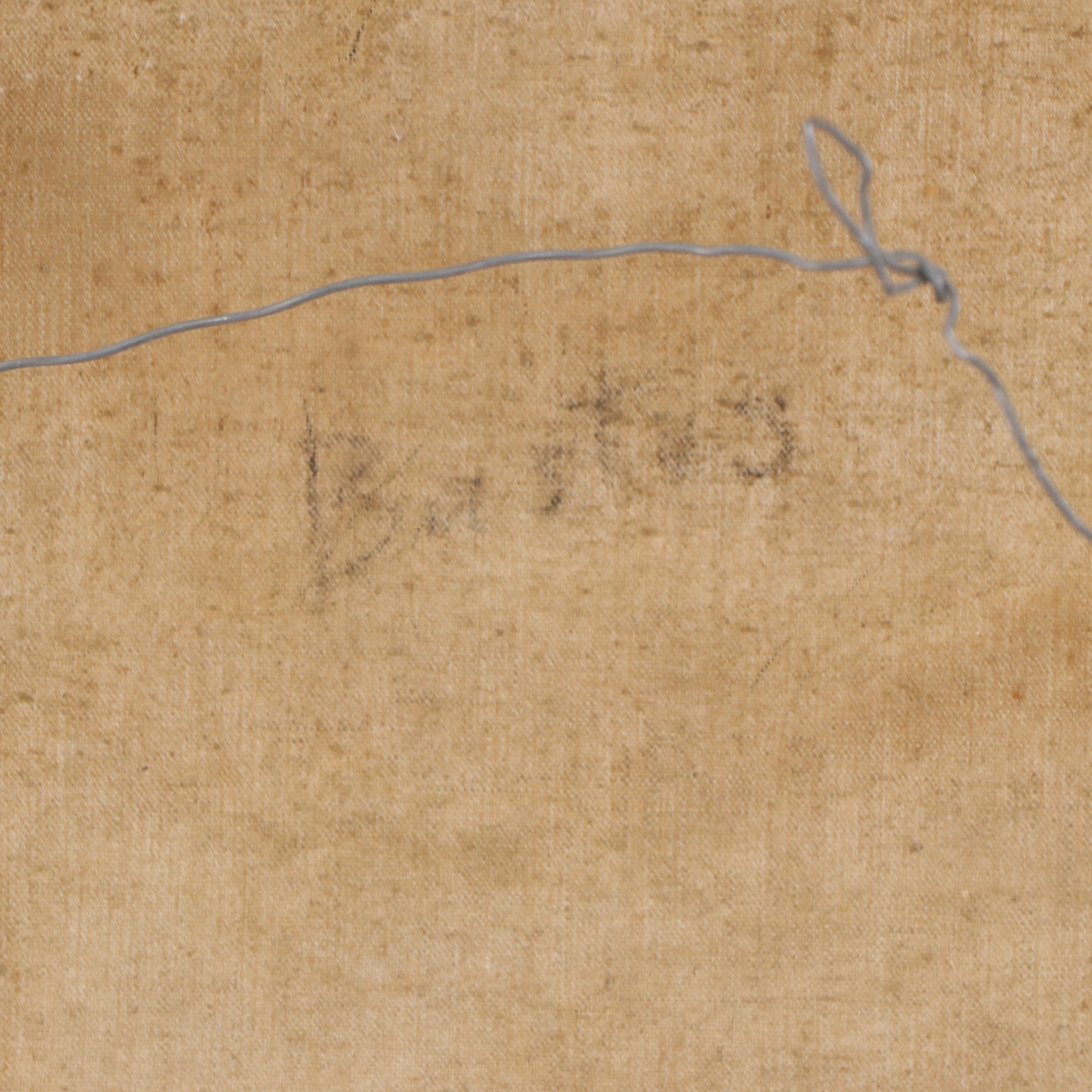 Maya Landscape Oil Painting of Distant Mountains and Figures, Circa 1980