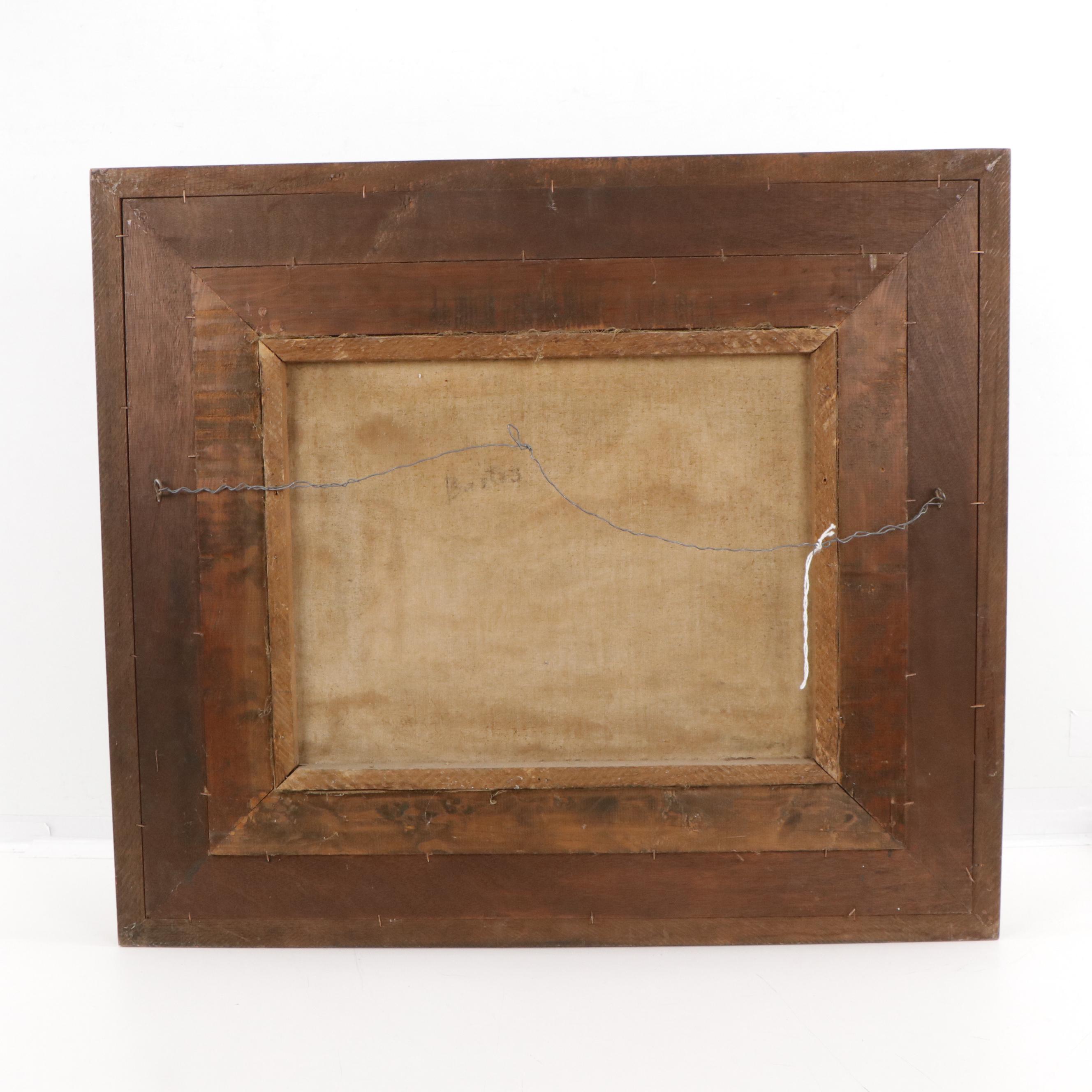 Maya Landscape Oil Painting of Distant Mountains and Figures, Circa 1980