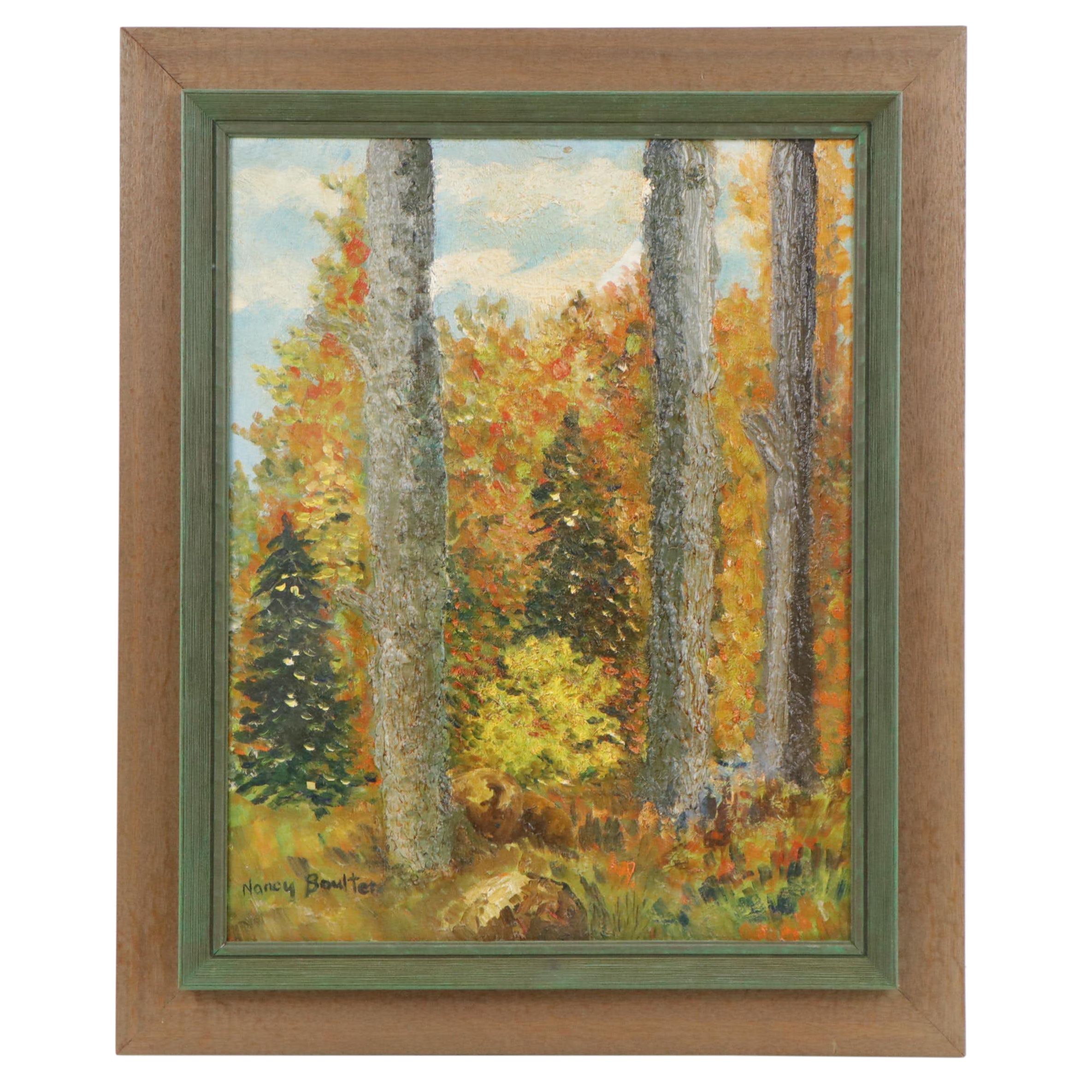 Nancy Boutler Post Impressionist Style Oil Painting of Forest Landscape