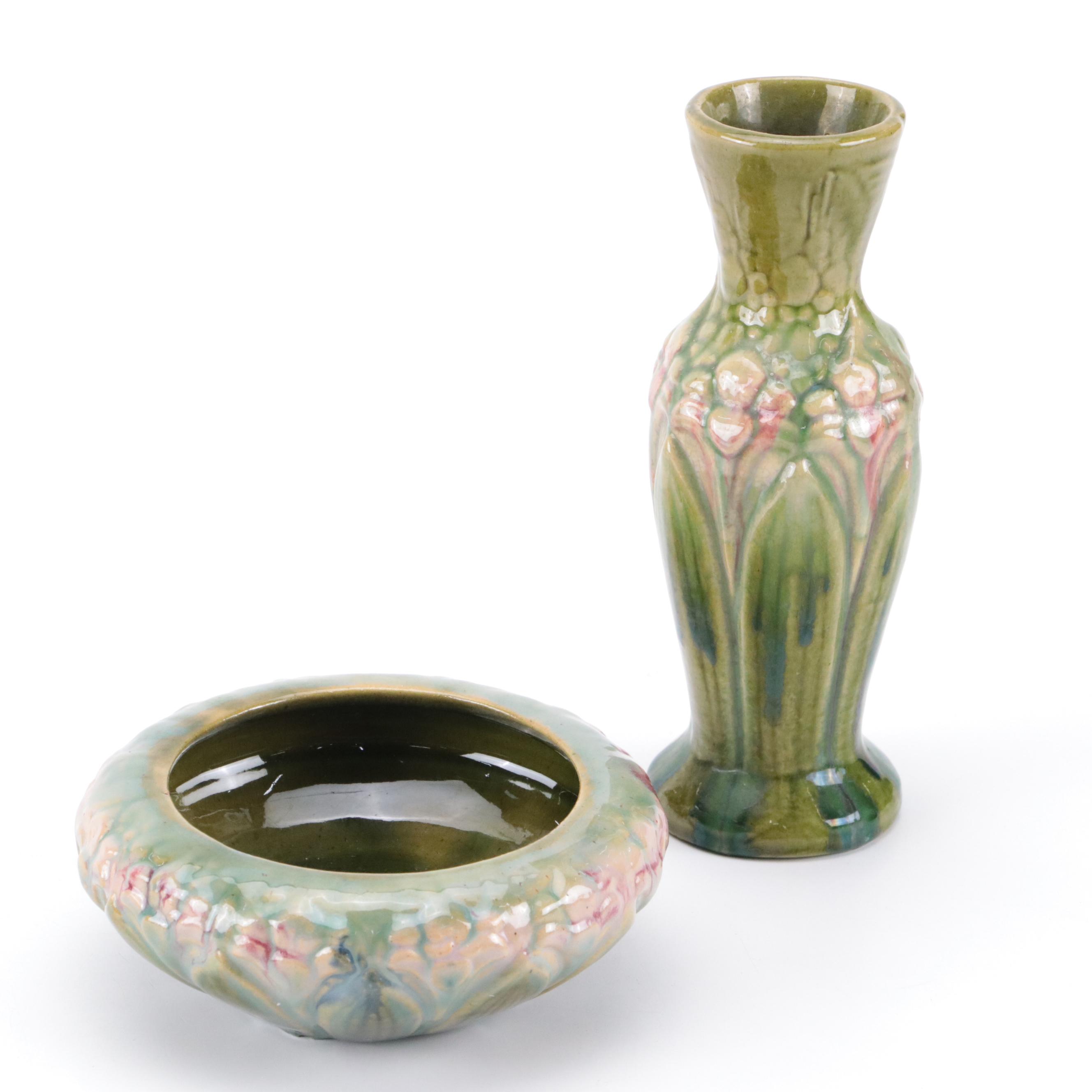 Brush McCoy Pottery "Amaryllis" Ceramic Vase and Console Bowl