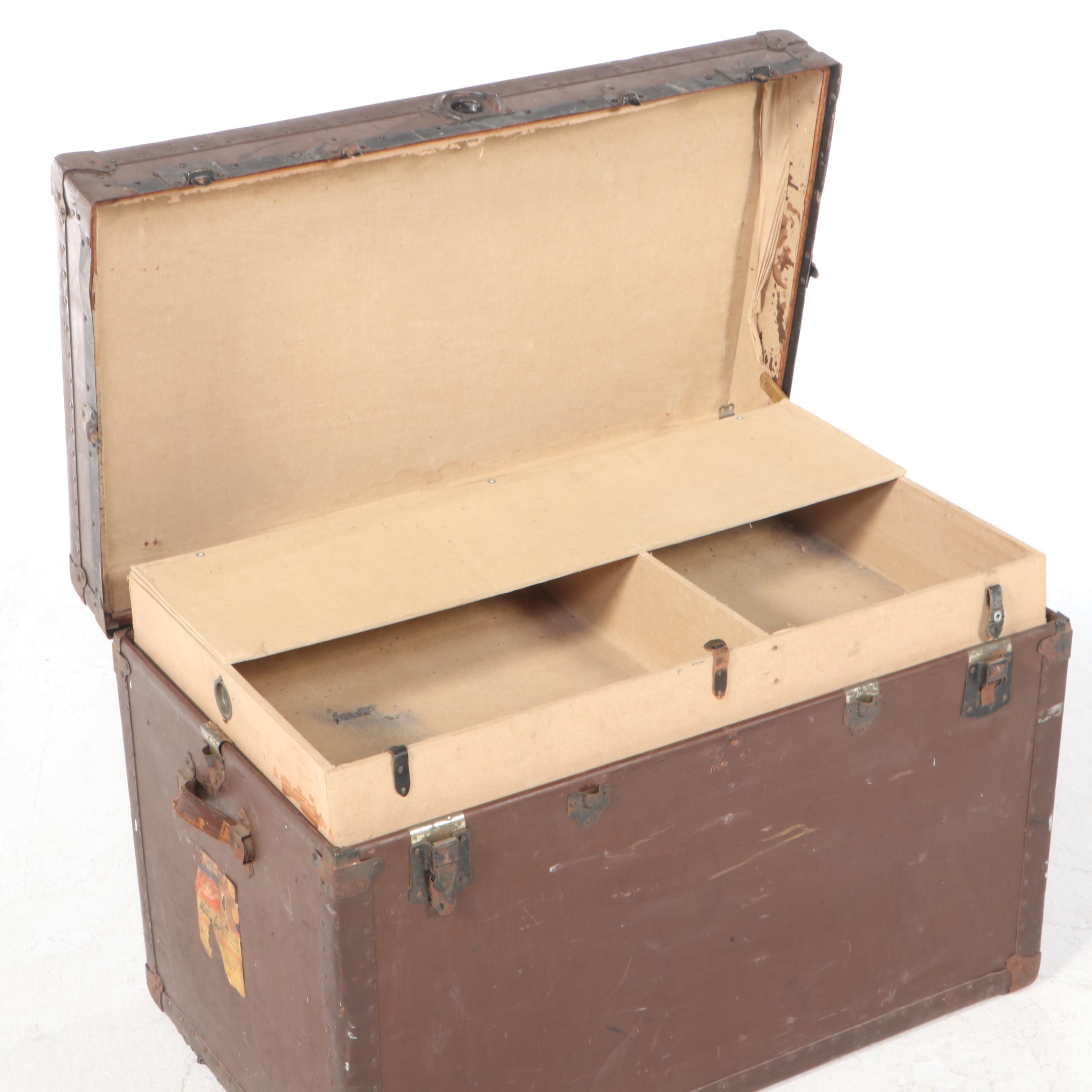 Painted Metal Trunk with US Military Stenciled Address, Mid to Late 20th Century