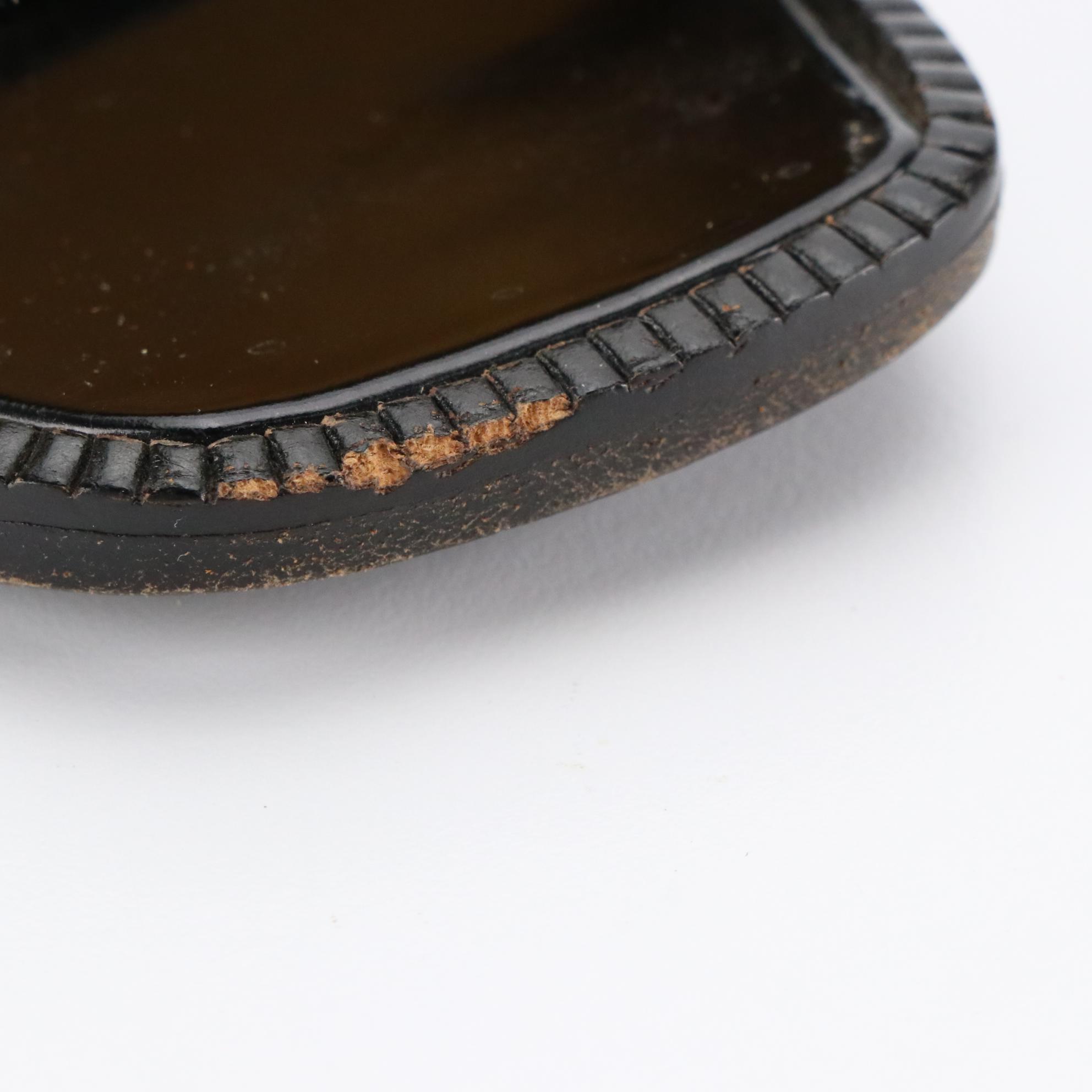 Fendi FF Logo Black Leather Open-Toe Block Heel Shoes, Circa 1990